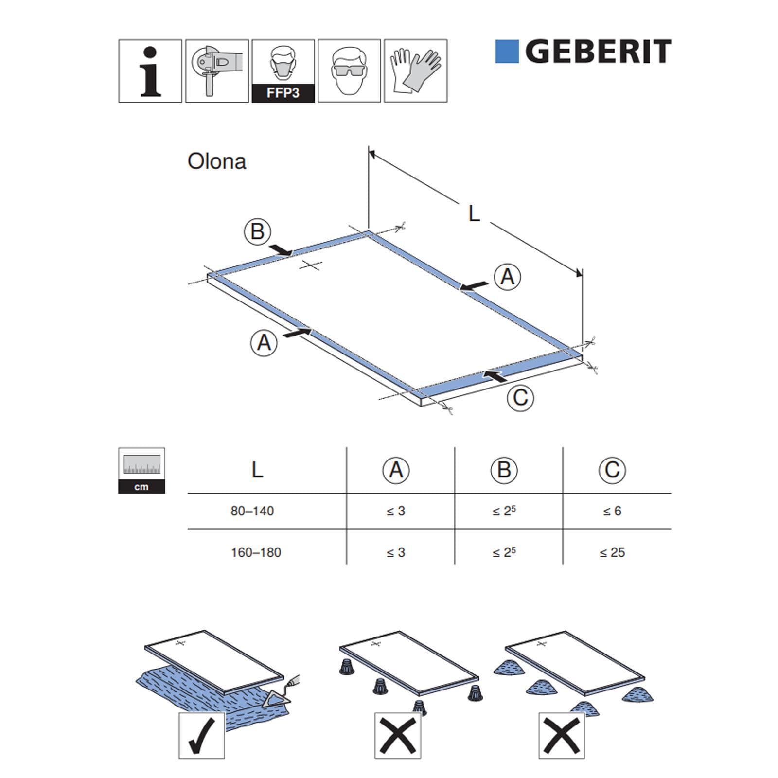 Piatto doccia 75x90 cm bianco satinato Serie Olona - Geberit