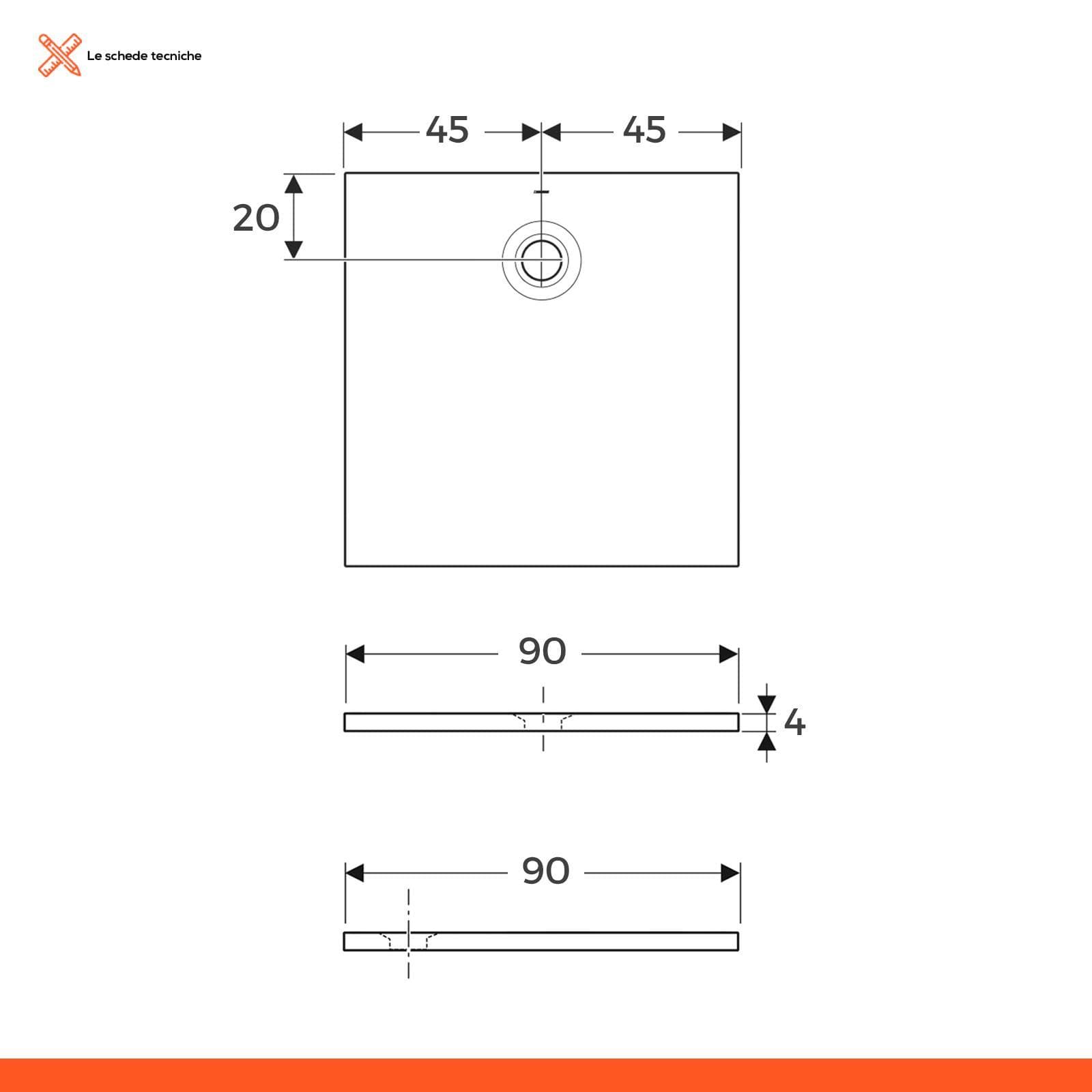 Piatto doccia 90x90 cm bianco satinato Serie Olona - Geberit