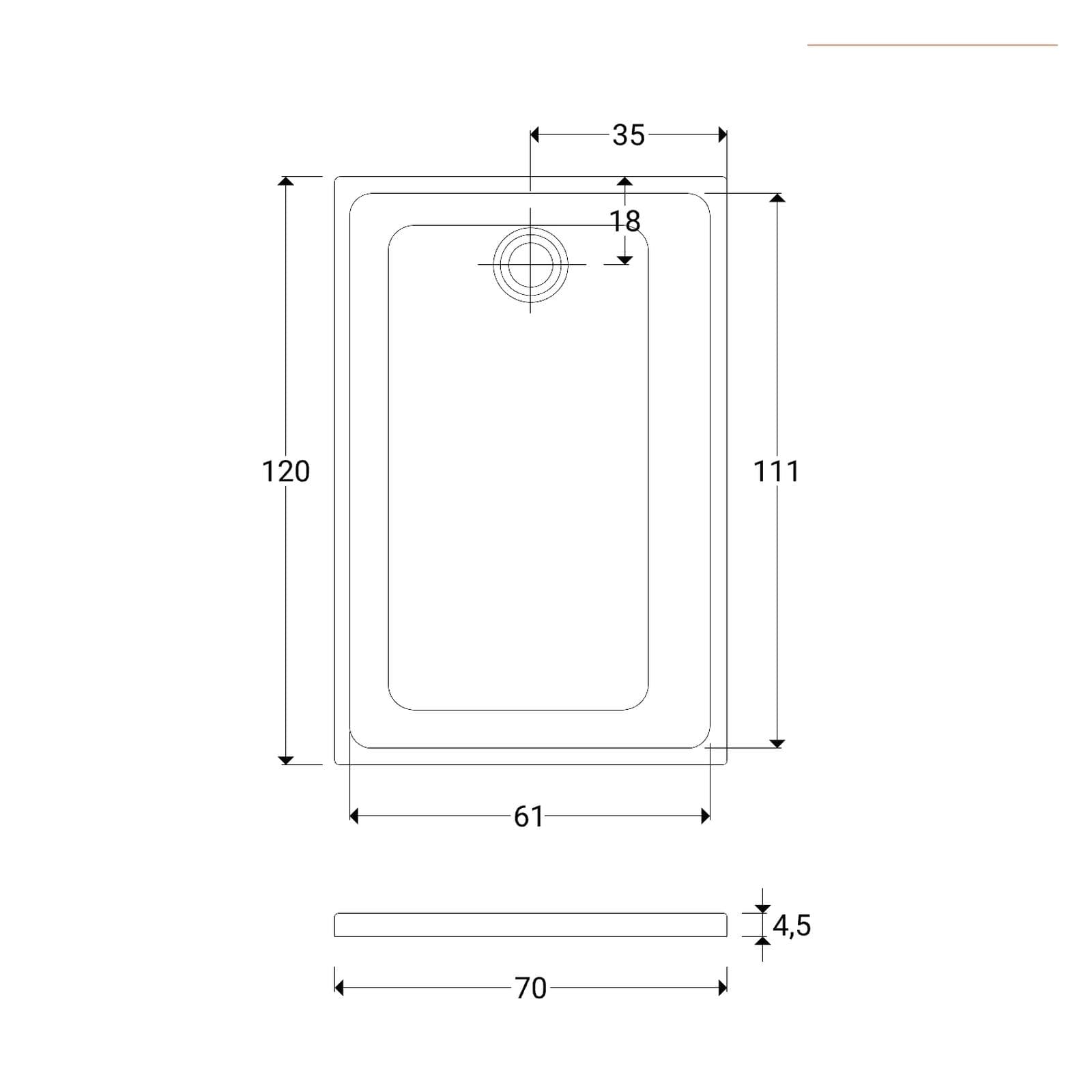 Piatto doccia in ceramica 120x70 cm extrapiatto Geberit serie 45 bianco