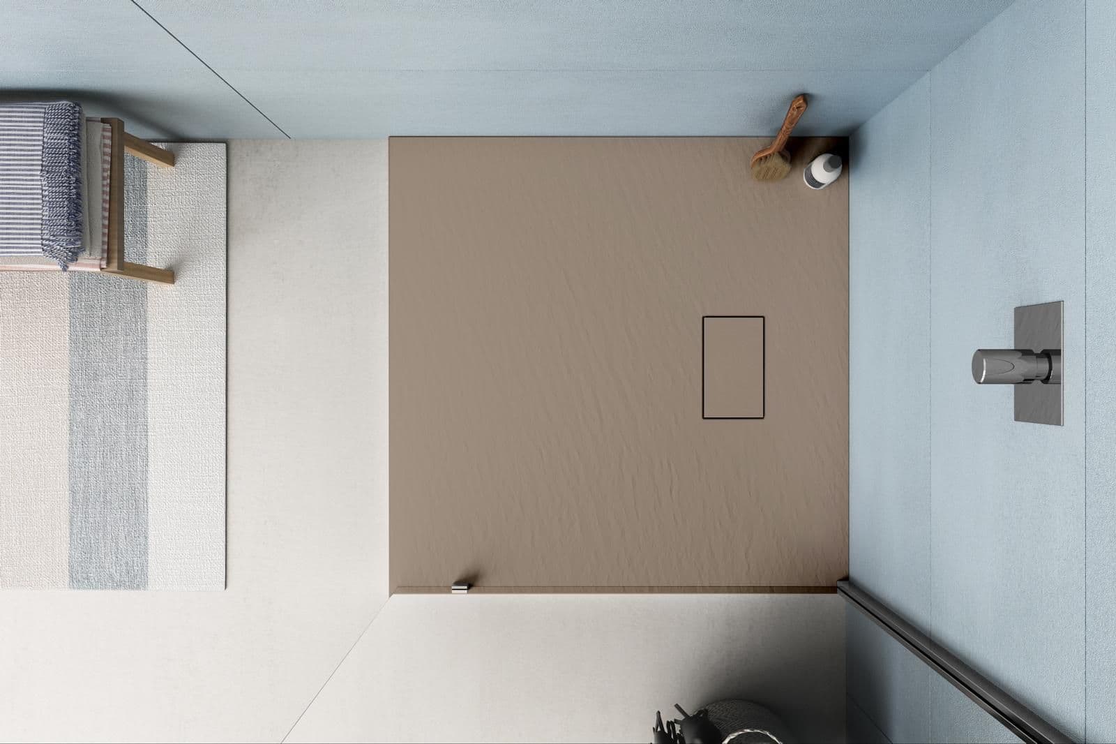 Piatto doccia 80x80 cm ultraslim riducibile cappuccino effetto pietra - Rok