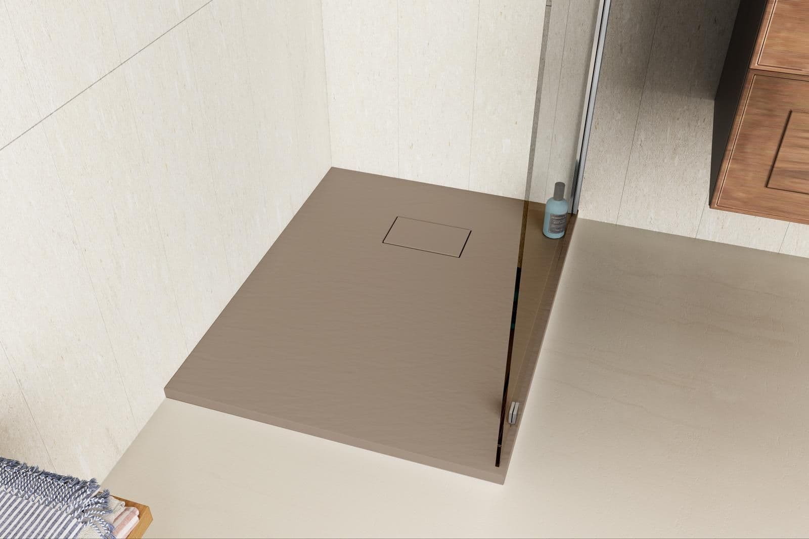 Piatto doccia 90x70 cm ultraslim riducibile cappuccino effetto pietra - Rok