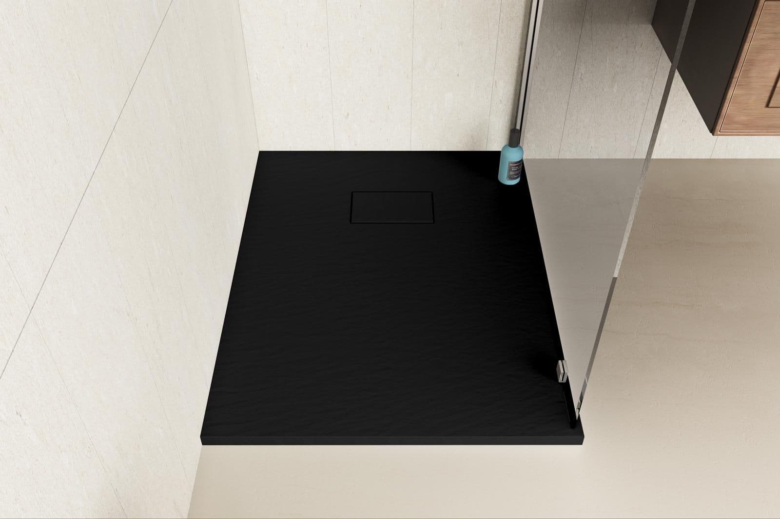 Piatto doccia 100x80 cm ultraslim riducibile nero effetto pietra - Rok