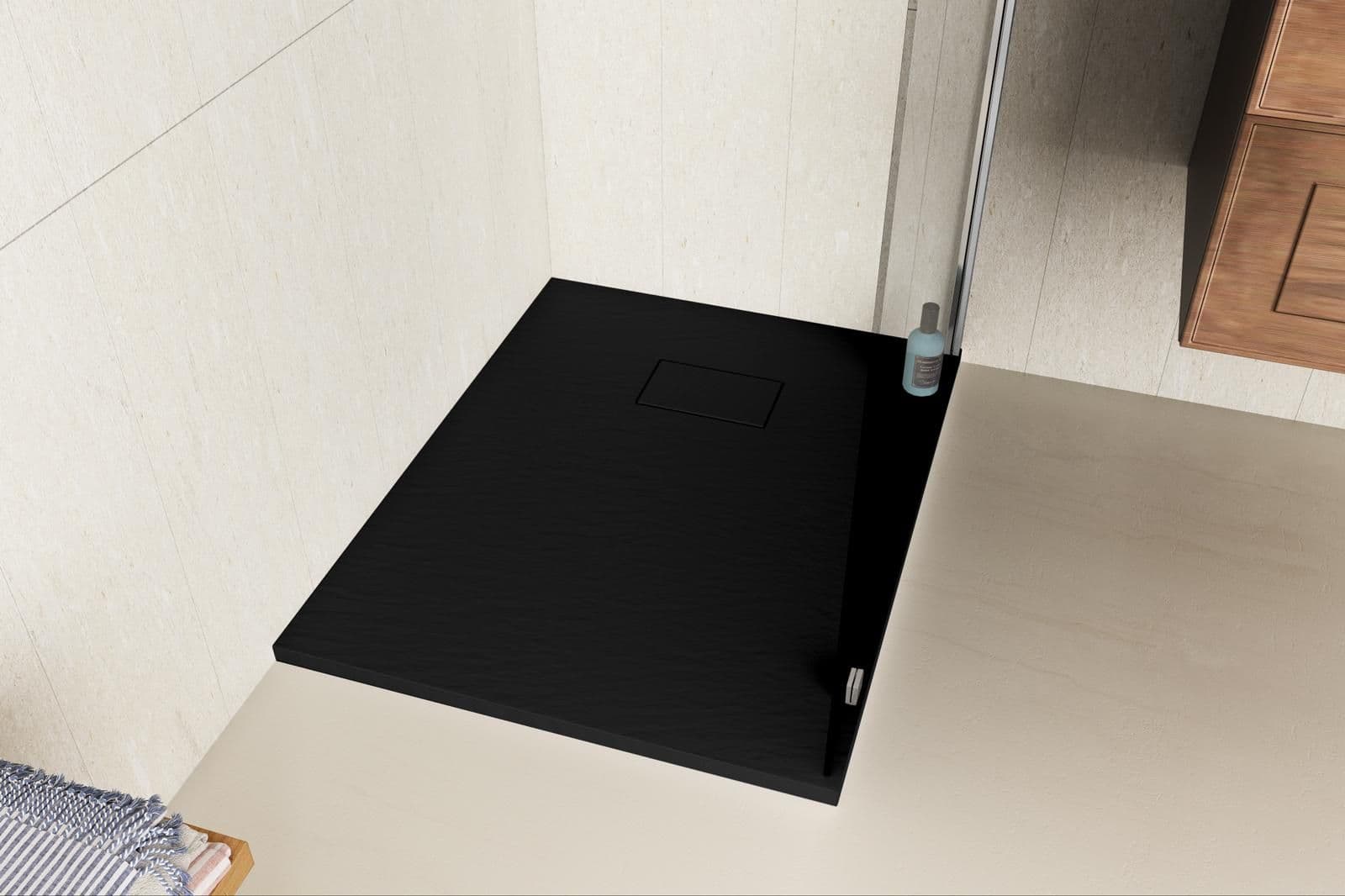 Piatto doccia 100x80 cm ultraslim riducibile nero effetto pietra - Rok