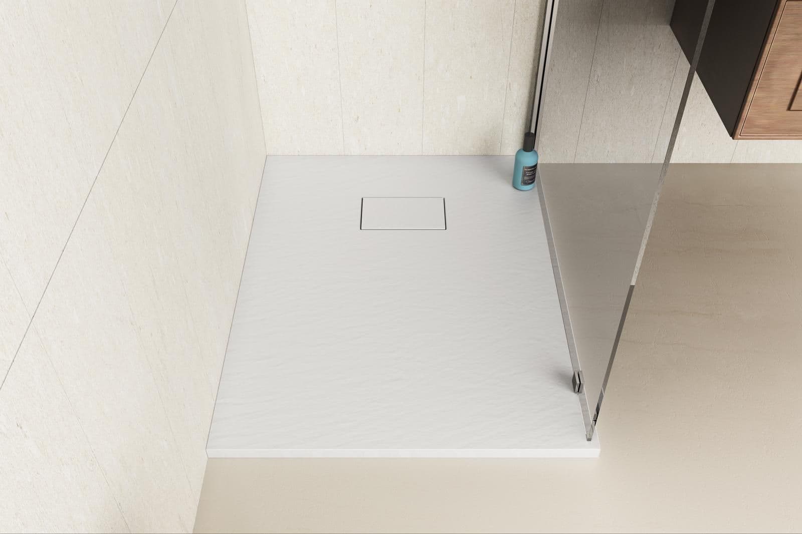 Piatto doccia 100x80 cm ultraslim riducibile bianco effetto pietra - Rok