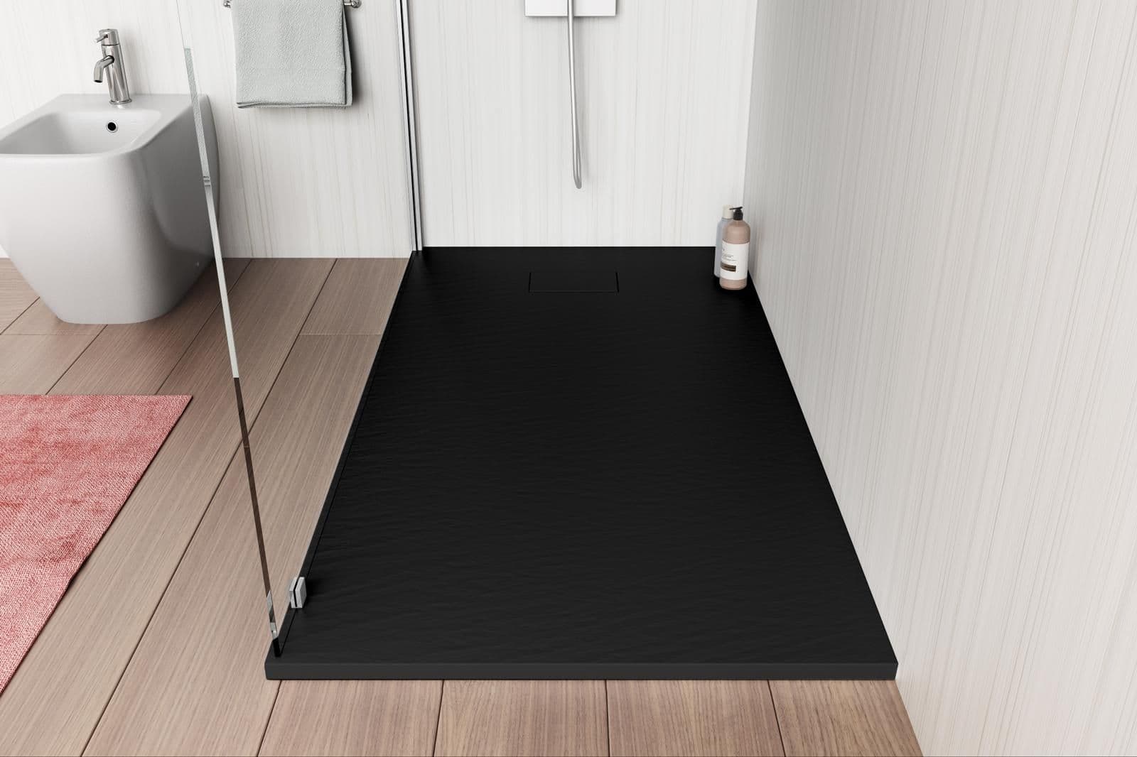 Piatto doccia 140x80 cm ultraslim riducibile nero effetto pietra - Rok