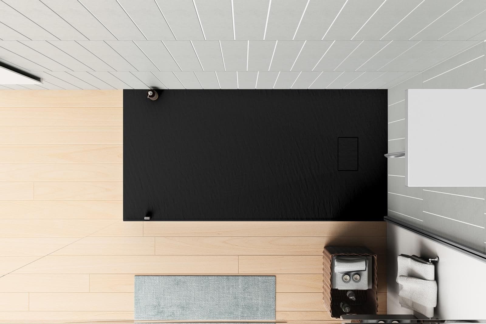 Piatto doccia 170x80 cm ultraslim riducibile nero effetto pietra - Rok