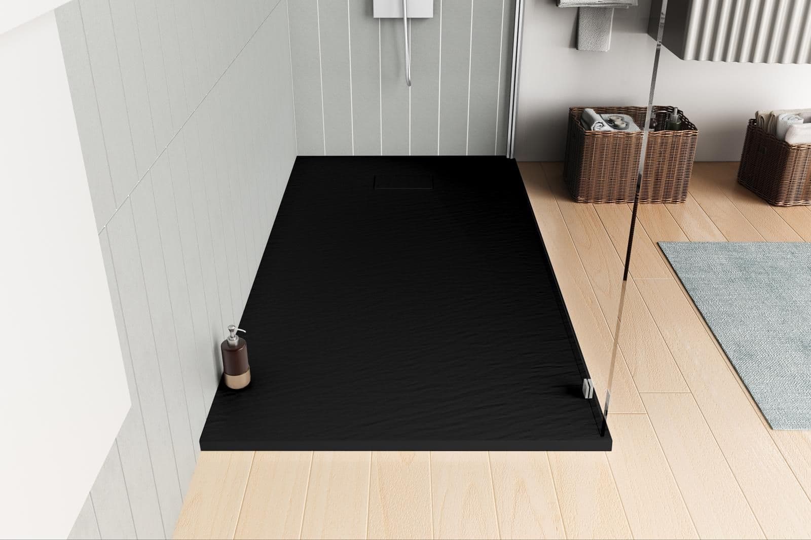 Piatto doccia 170x80 cm ultraslim riducibile nero effetto pietra - Rok