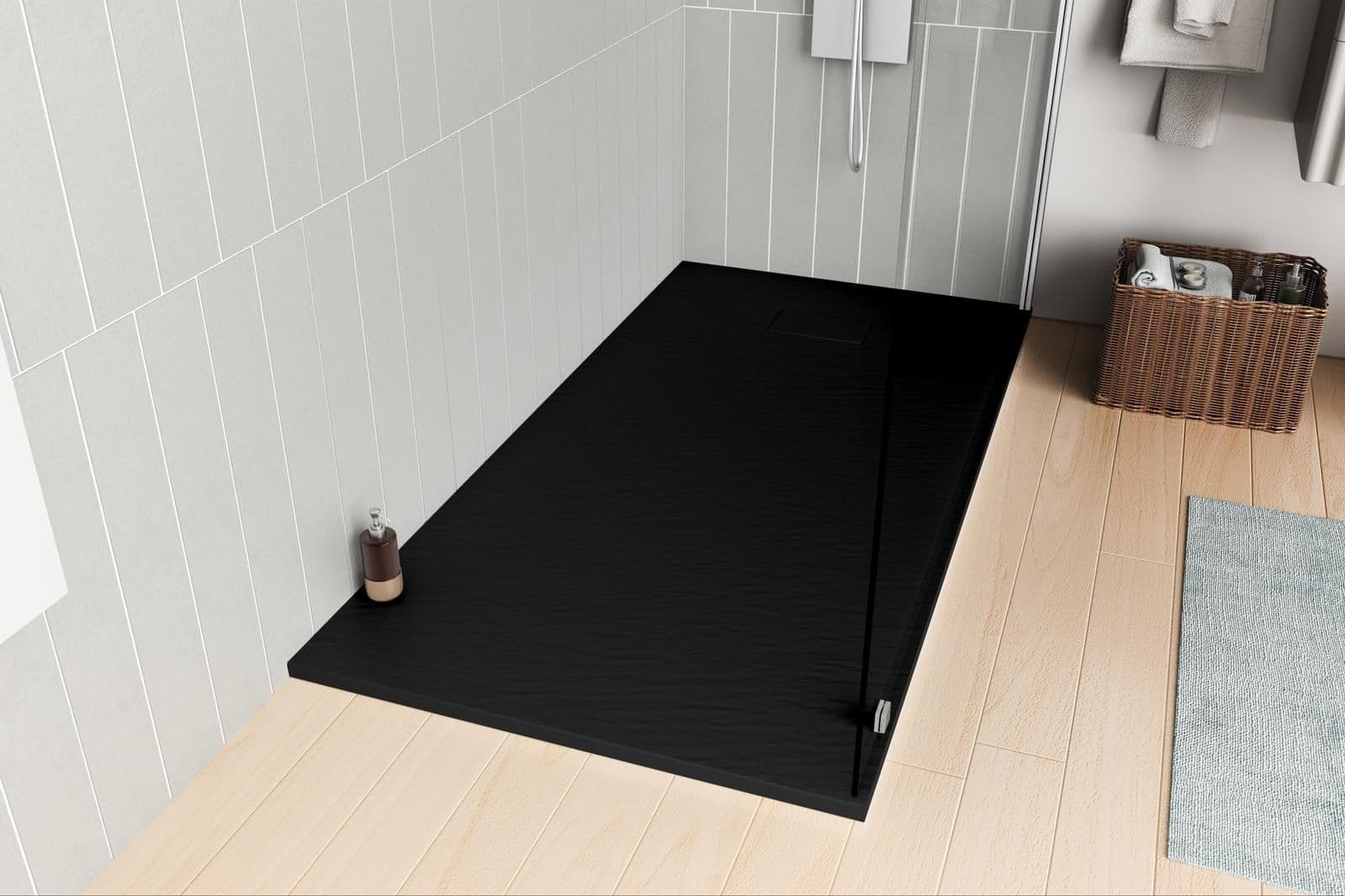 Piatto doccia 170x80 cm ultraslim riducibile nero effetto pietra - Rok