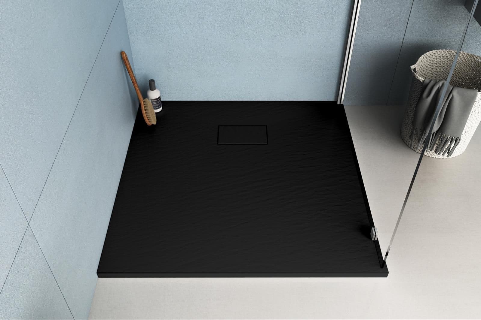 Piatto doccia 80x80 cm ultraslim riducibile nero effetto pietra - Rok