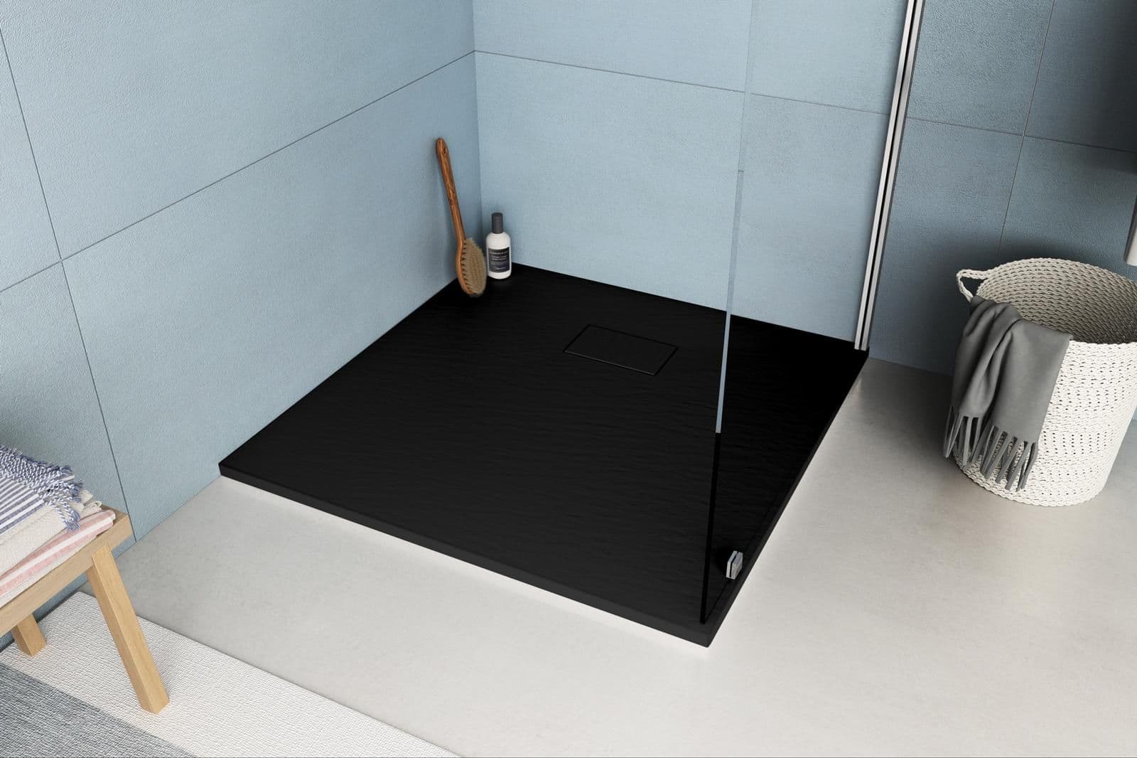 Piatto doccia 80x80 cm ultraslim riducibile nero effetto pietra - Rok