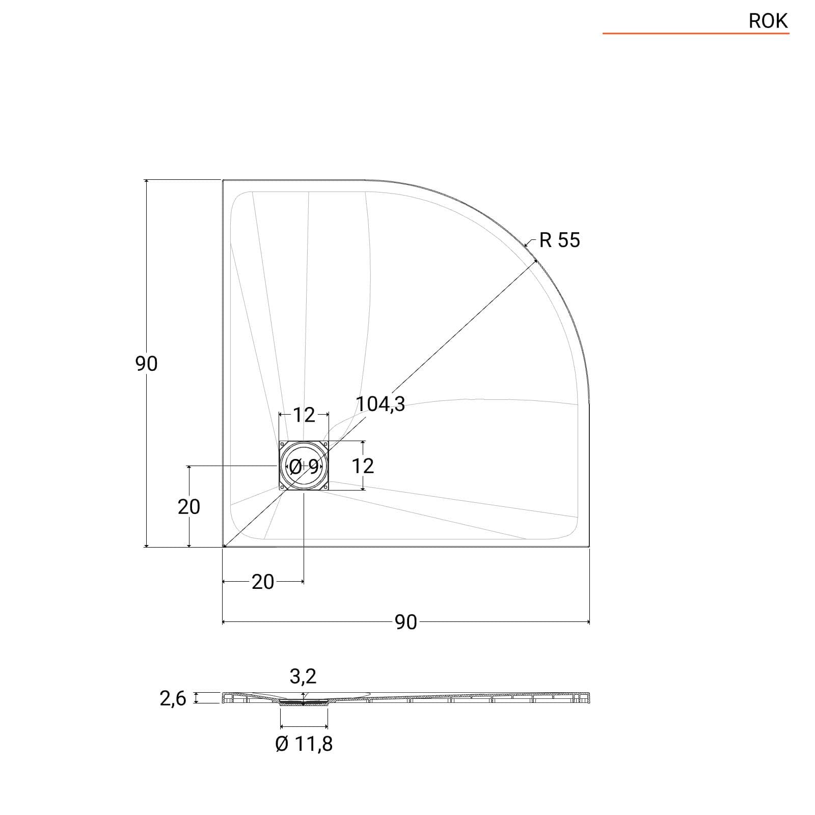 Piatto doccia 90x90 cm semicircolare ultraslim riducibile bianco effetto pietra - Rok