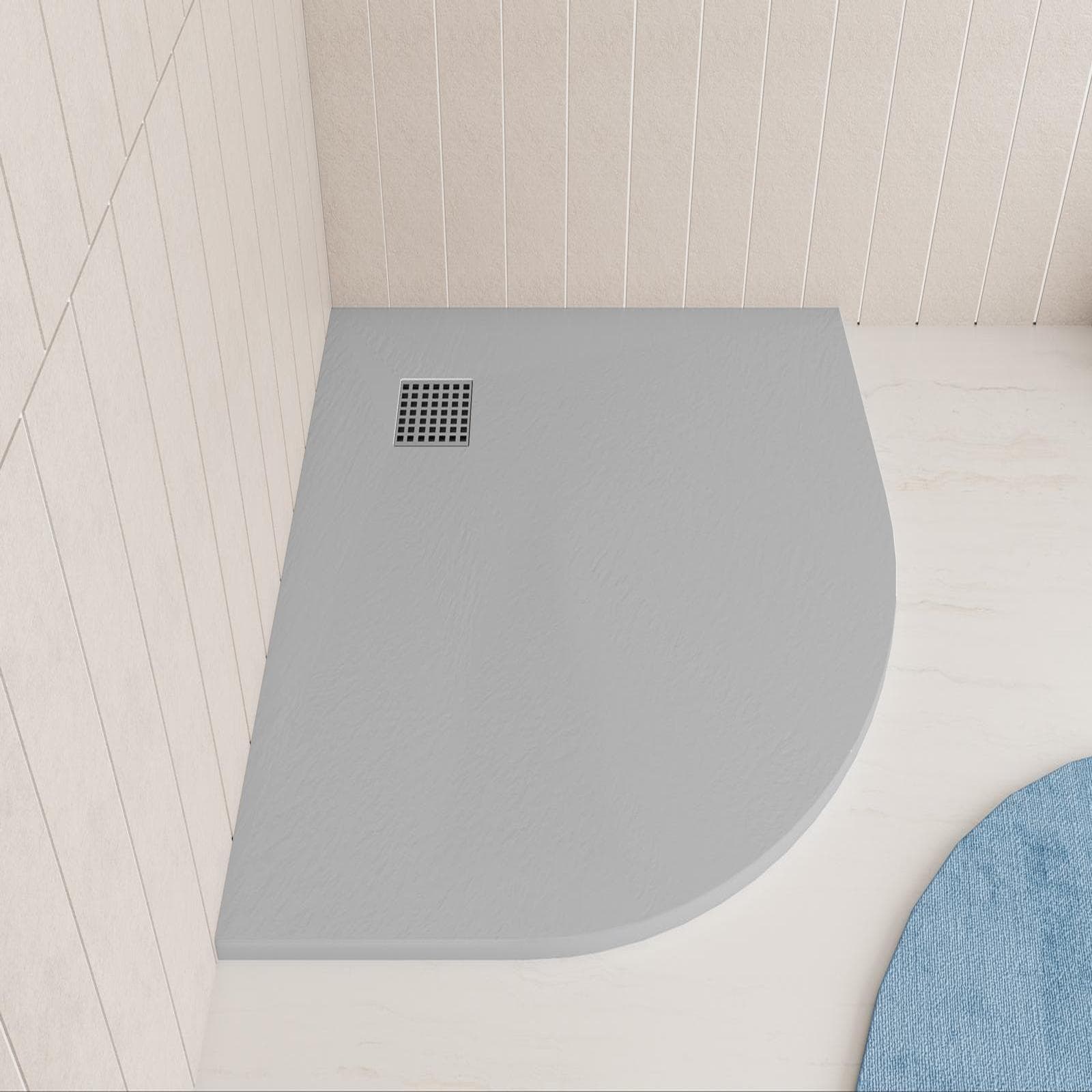 Piatto doccia 90x90 cm semicircolare ultraslim riducibile grigio effetto pietra - Rok