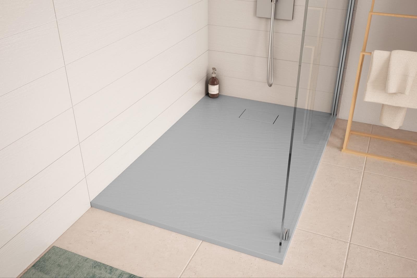 Piatto doccia 120x80 cm ultraslim riducibile grigio effetto pietra - Rok