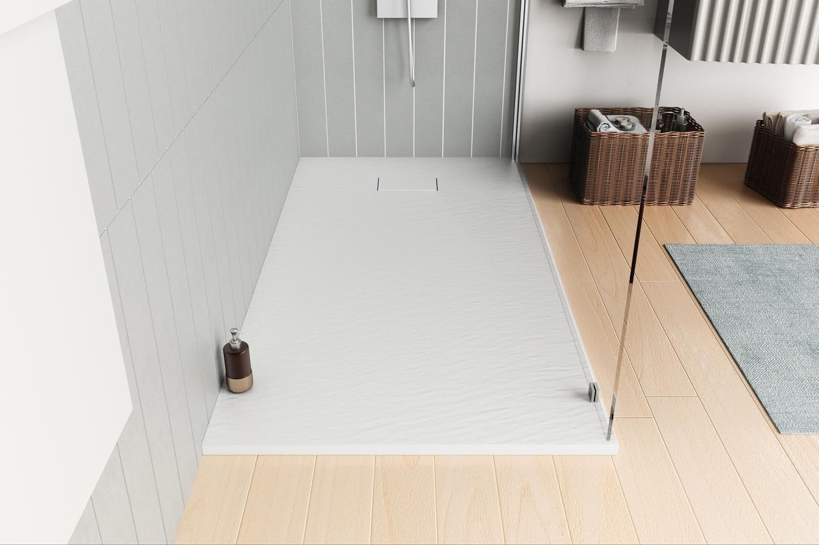 Piatto doccia 150x70 cm ultraslim riducibile bianco effetto pietra - Rok