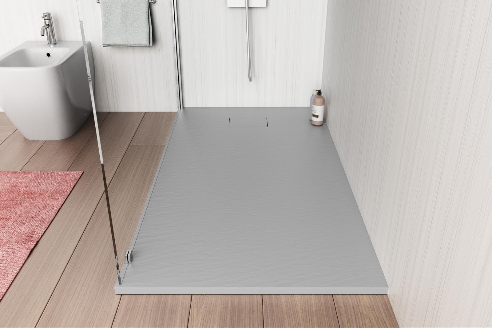 Piatto doccia 150x80 cm ultraslim riducibile grigio effetto pietra - Rok