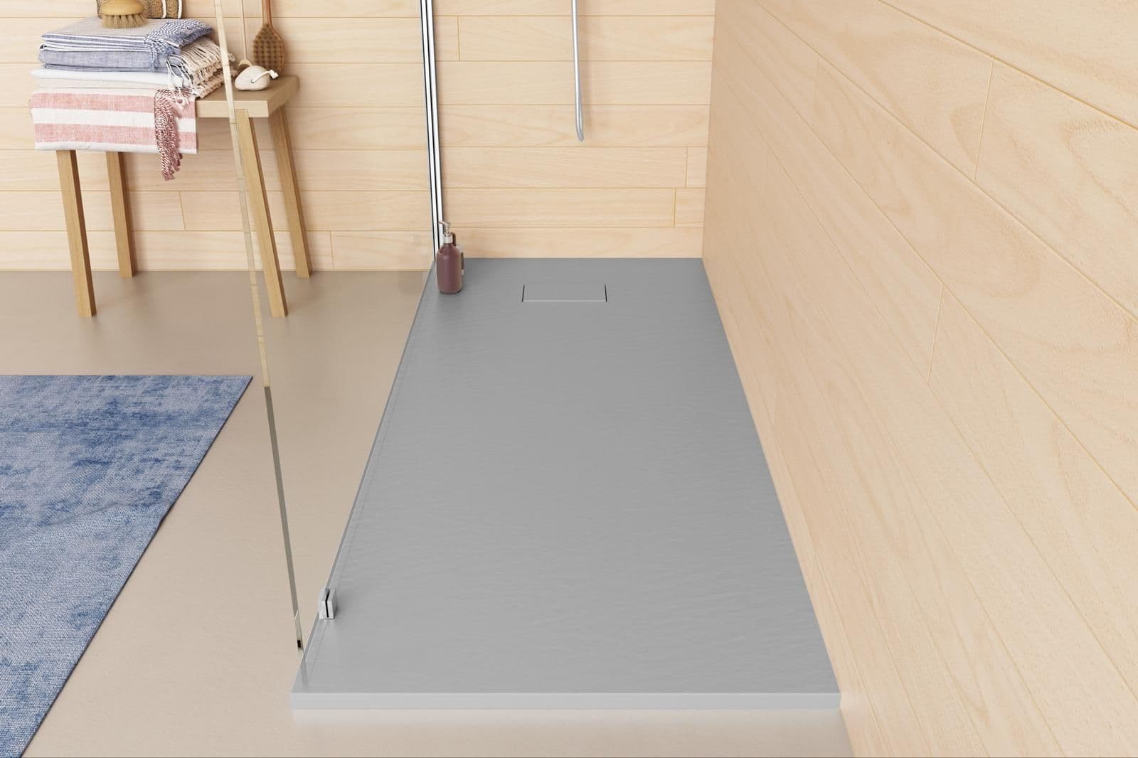Piatto doccia 160x70 cm ultraslim riducibile grigio effetto pietra - Rok
