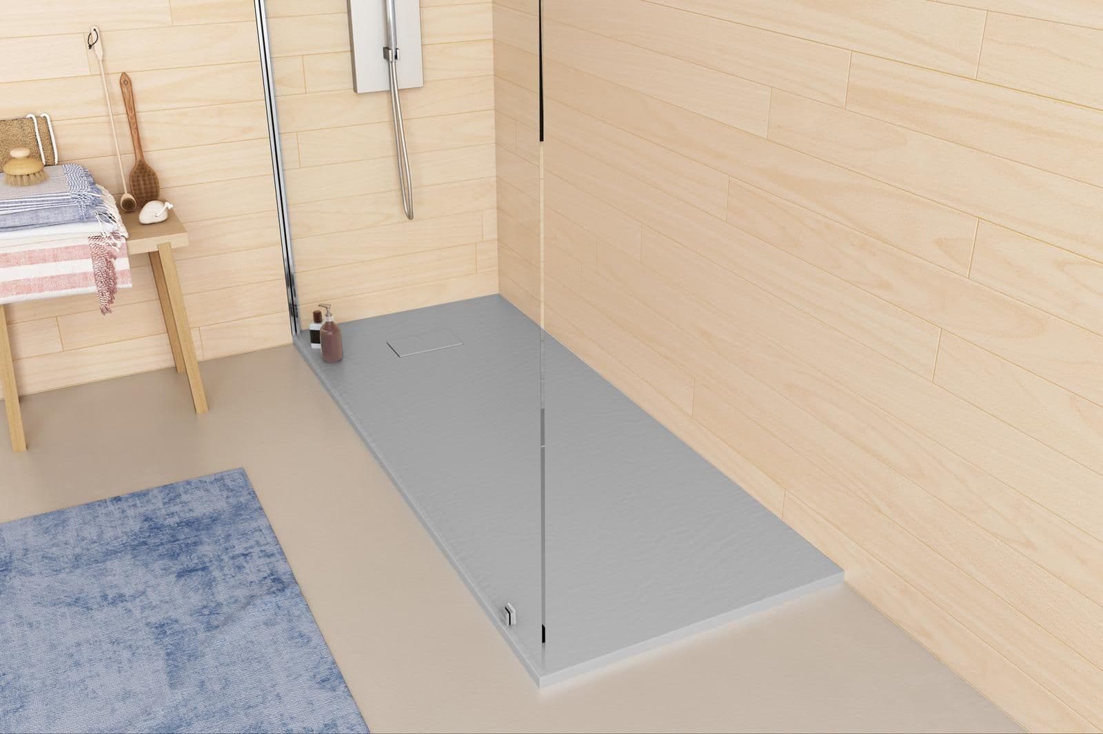 Piatto doccia 160x70 cm ultraslim riducibile grigio effetto pietra - Rok