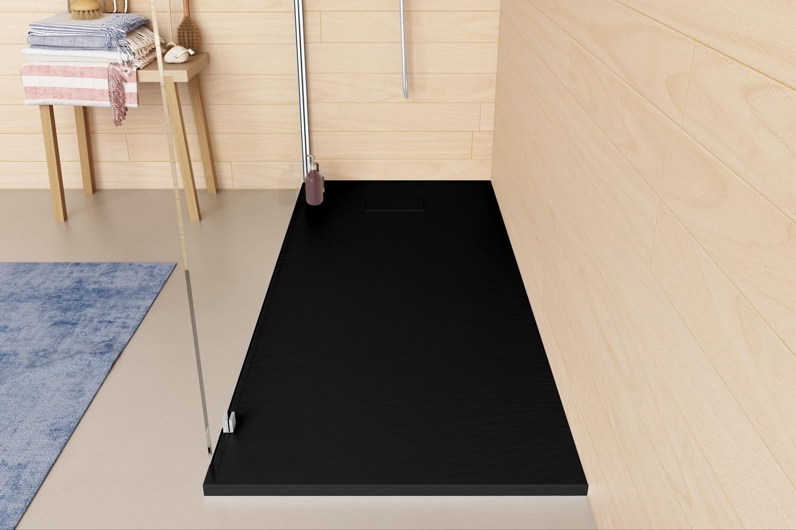 Piatto doccia 160x70 cm ultraslim riducibile nero effetto pietra - Rok