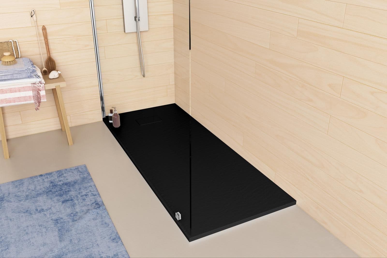 Piatto doccia 160x70 cm ultraslim riducibile nero effetto pietra - Rok