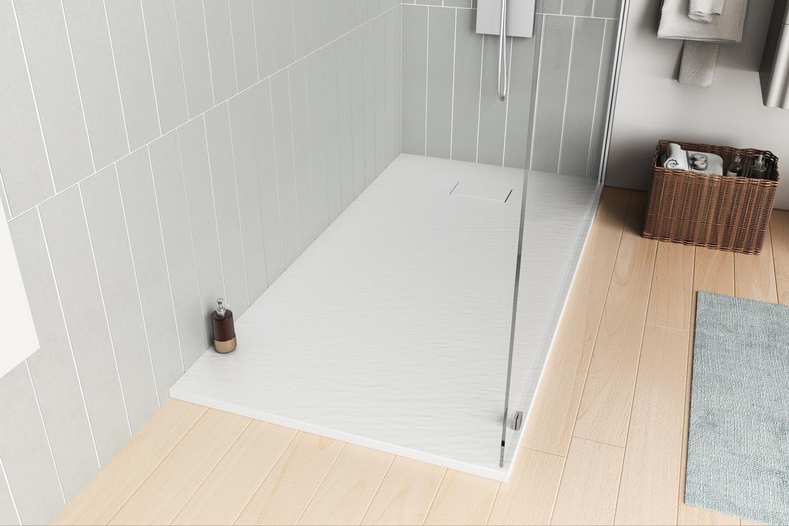 Piatto doccia 180x90 cm ultraslim riducibile bianco effetto pietra - Rok