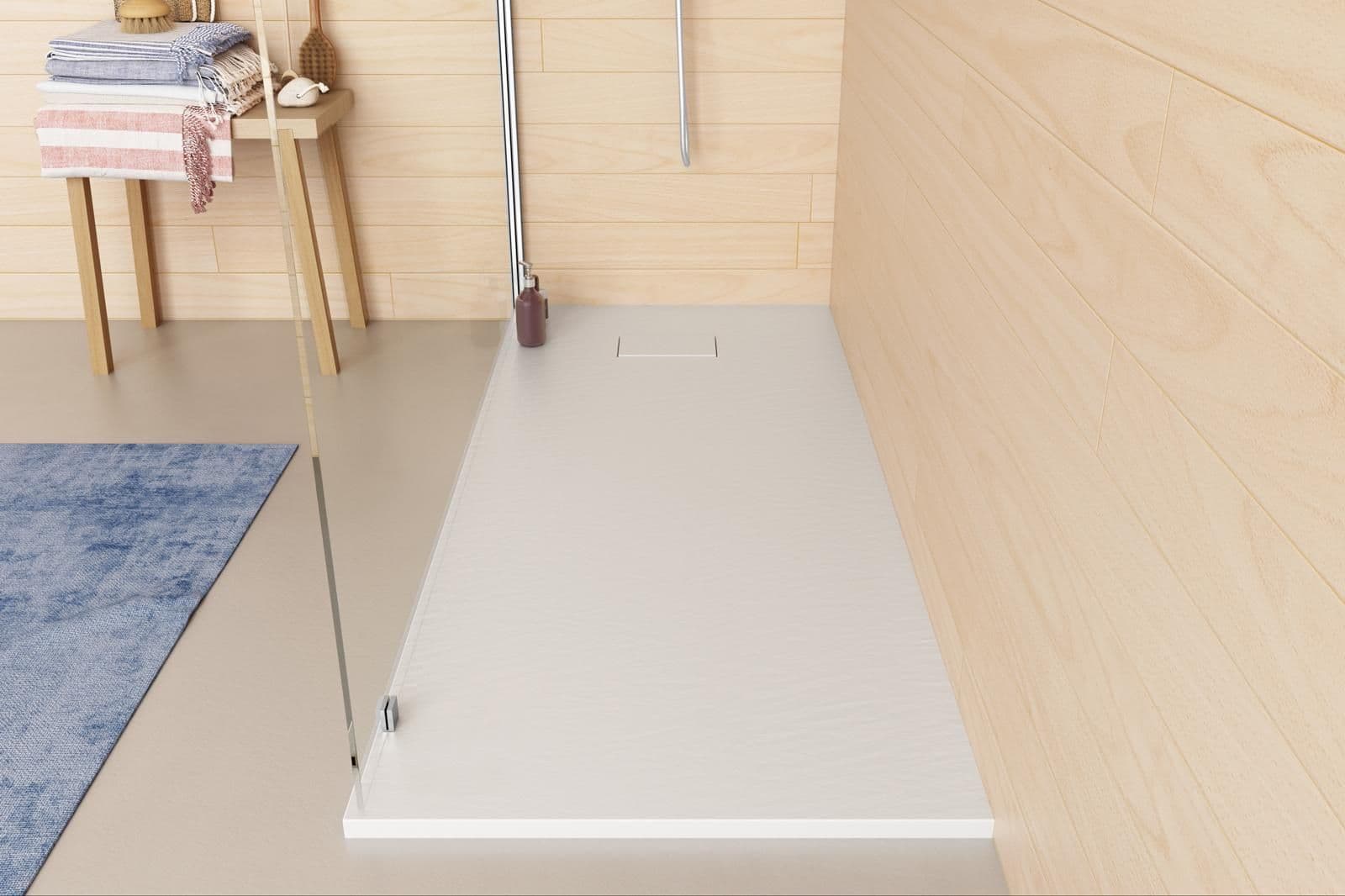 Piatto doccia 180x90 cm ultraslim riducibile bianco effetto pietra - Rok