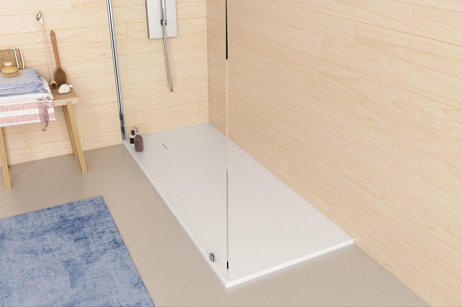 Piatto doccia 180x90 cm ultraslim riducibile bianco effetto pietra - Rok