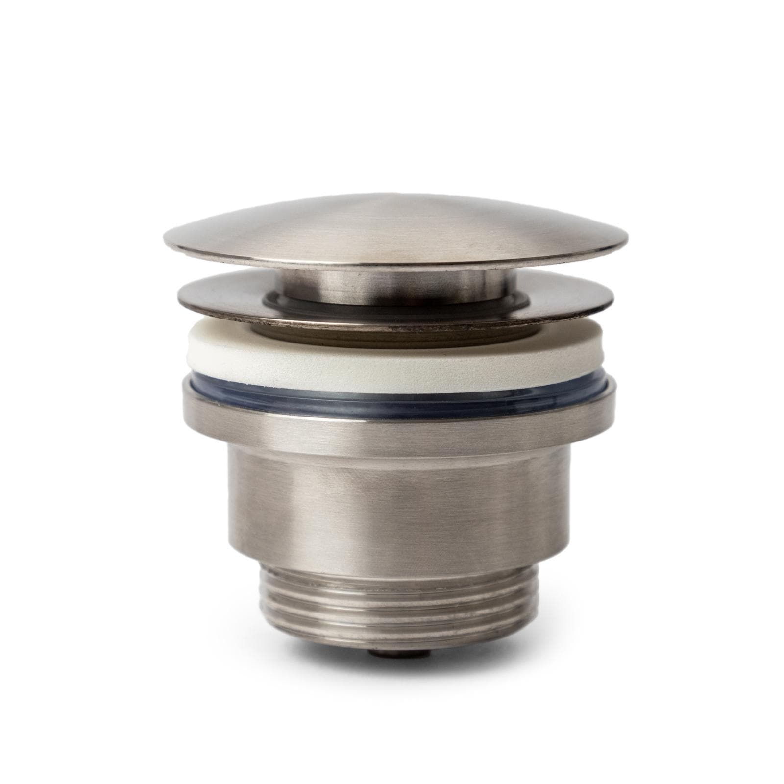Piletta click-clack universale per lavabo e bidet con vite di fissaggio in acciaio inox 316 satinato