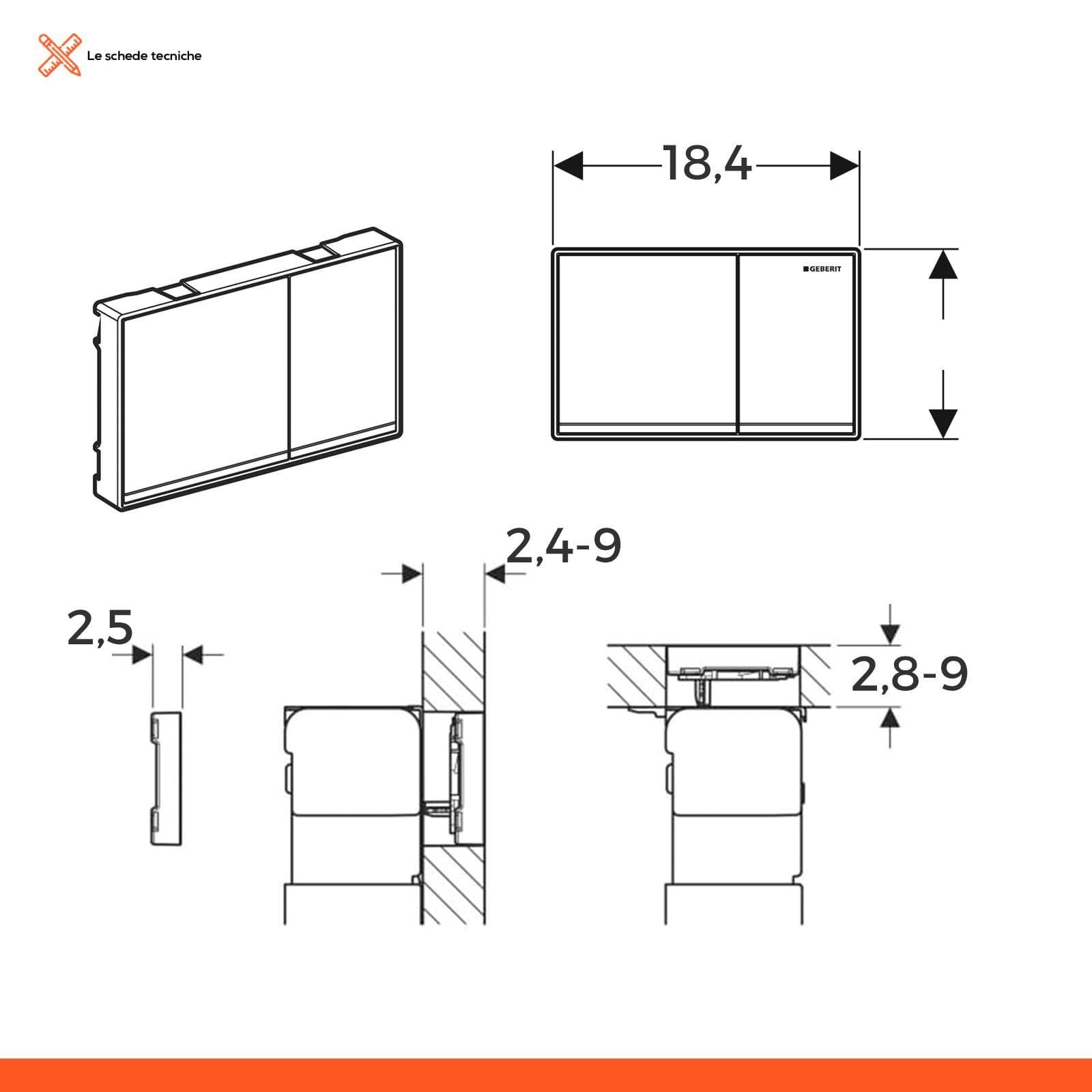 Placca doppio tasto filo parete + cornice Geberit Omega60 cromo spazzolato