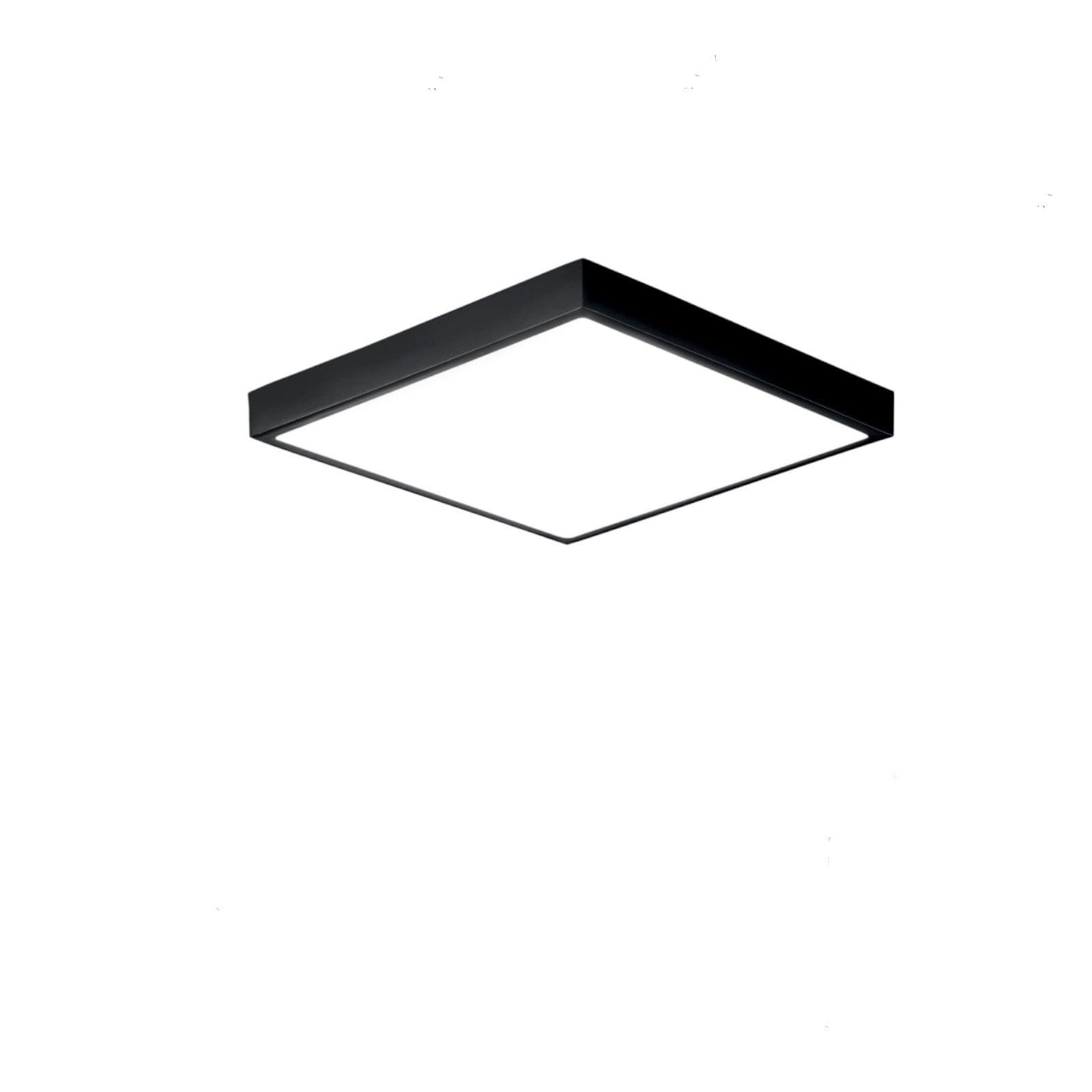 Plafoniera 24x24 cm in alluminio nero e diffusore in acrilico