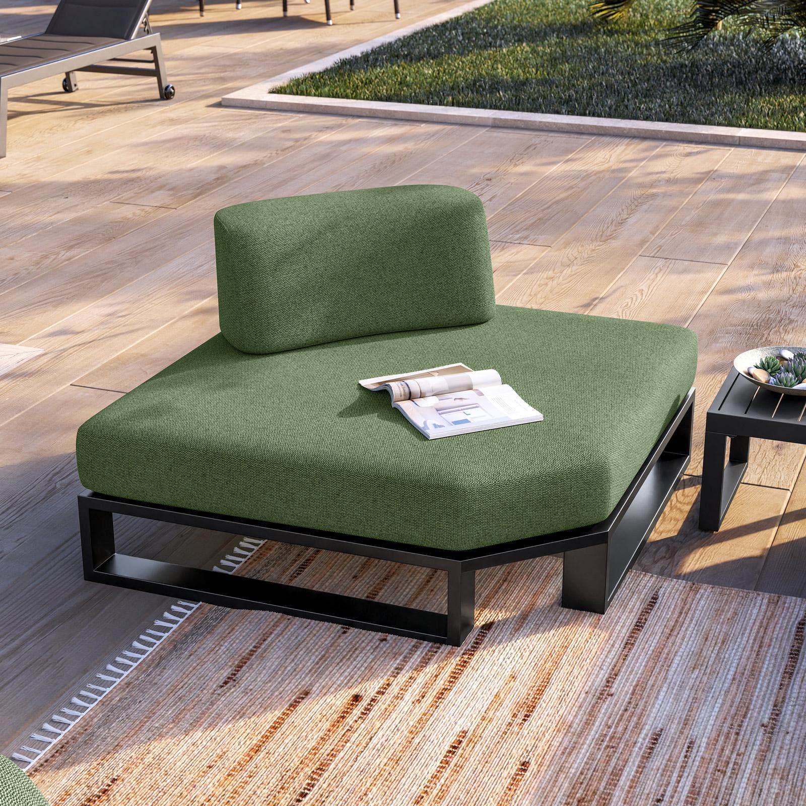 Poltrona angolare da giardino in alluminio antracite e tessuto olefin verde bosco - Haven
