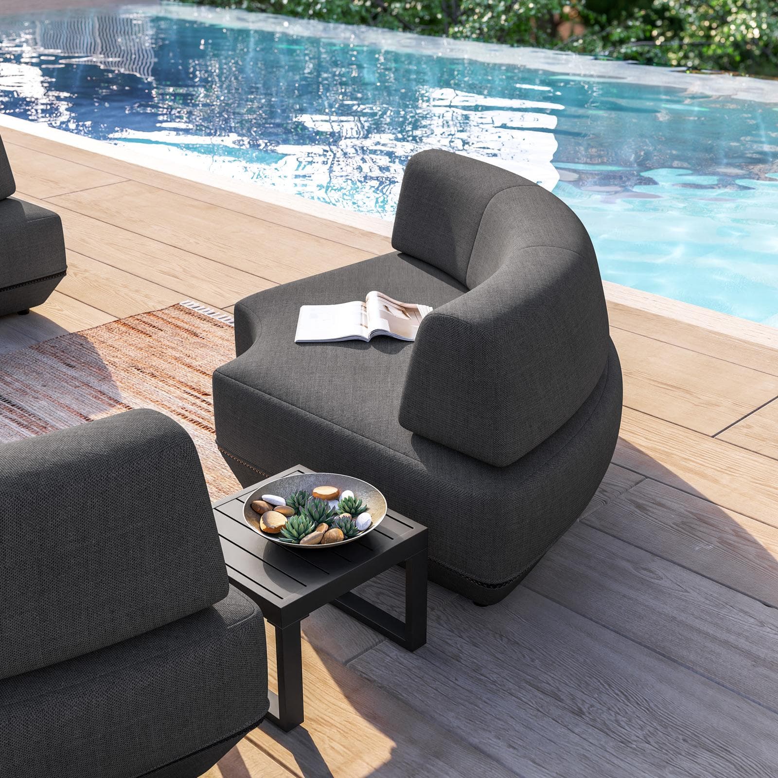 Poltrona angolare da giardino in tessuto olefin grigio scuro - Laela