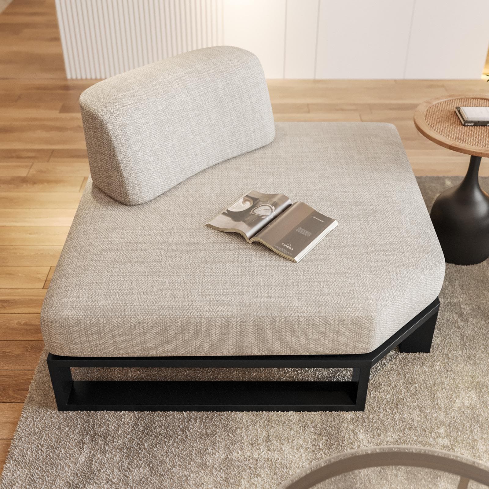 Poltrona angolare in tessuto olefin beige e alluminio antracite - Haven