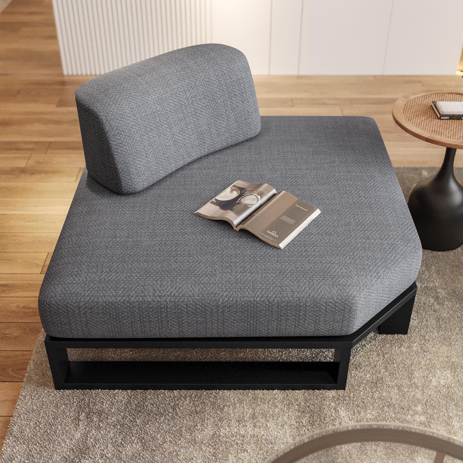 Poltrona angolare in tessuto olefin grigio e alluminio antracite - Haven