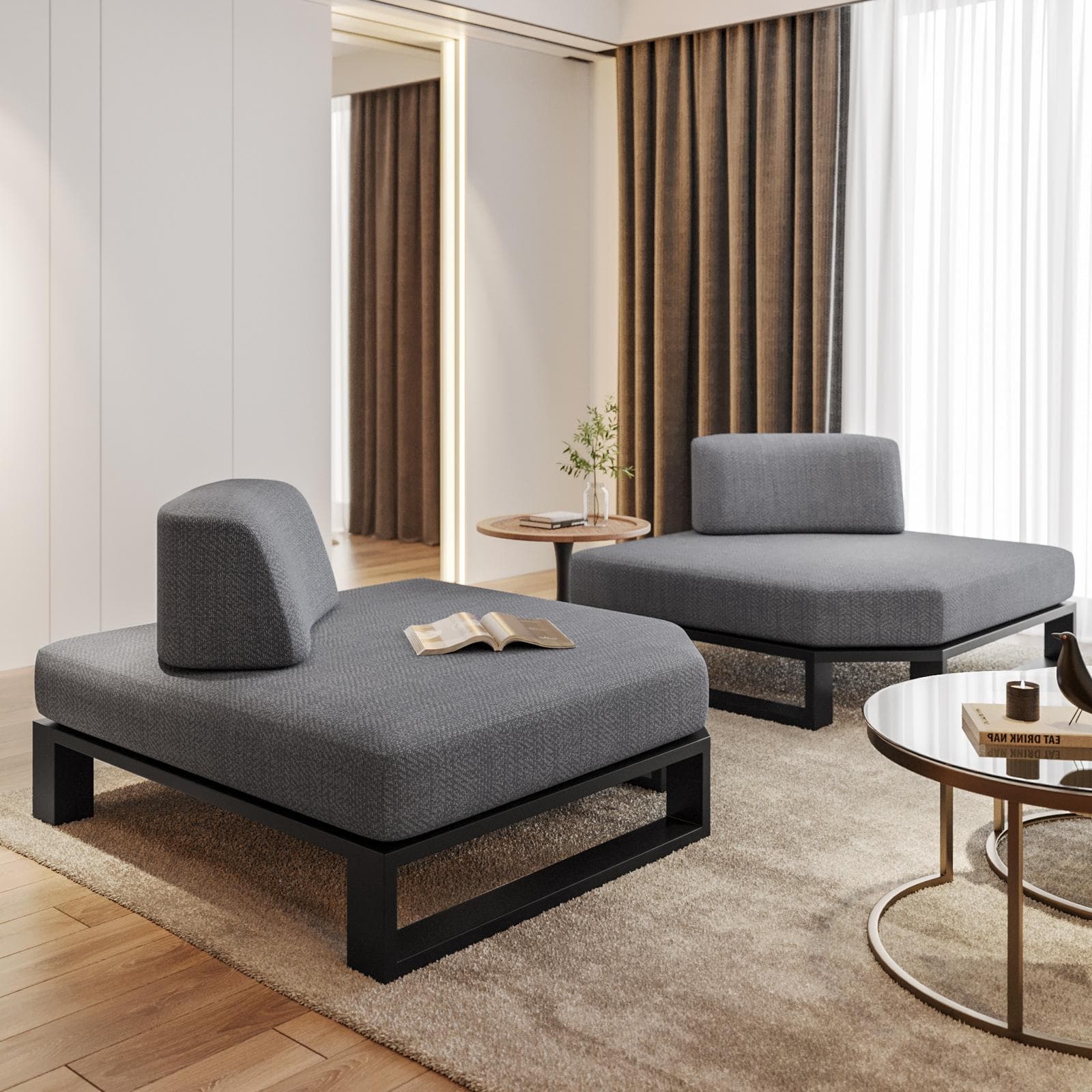 Poltrona angolare in tessuto olefin grigio e alluminio antracite - Haven