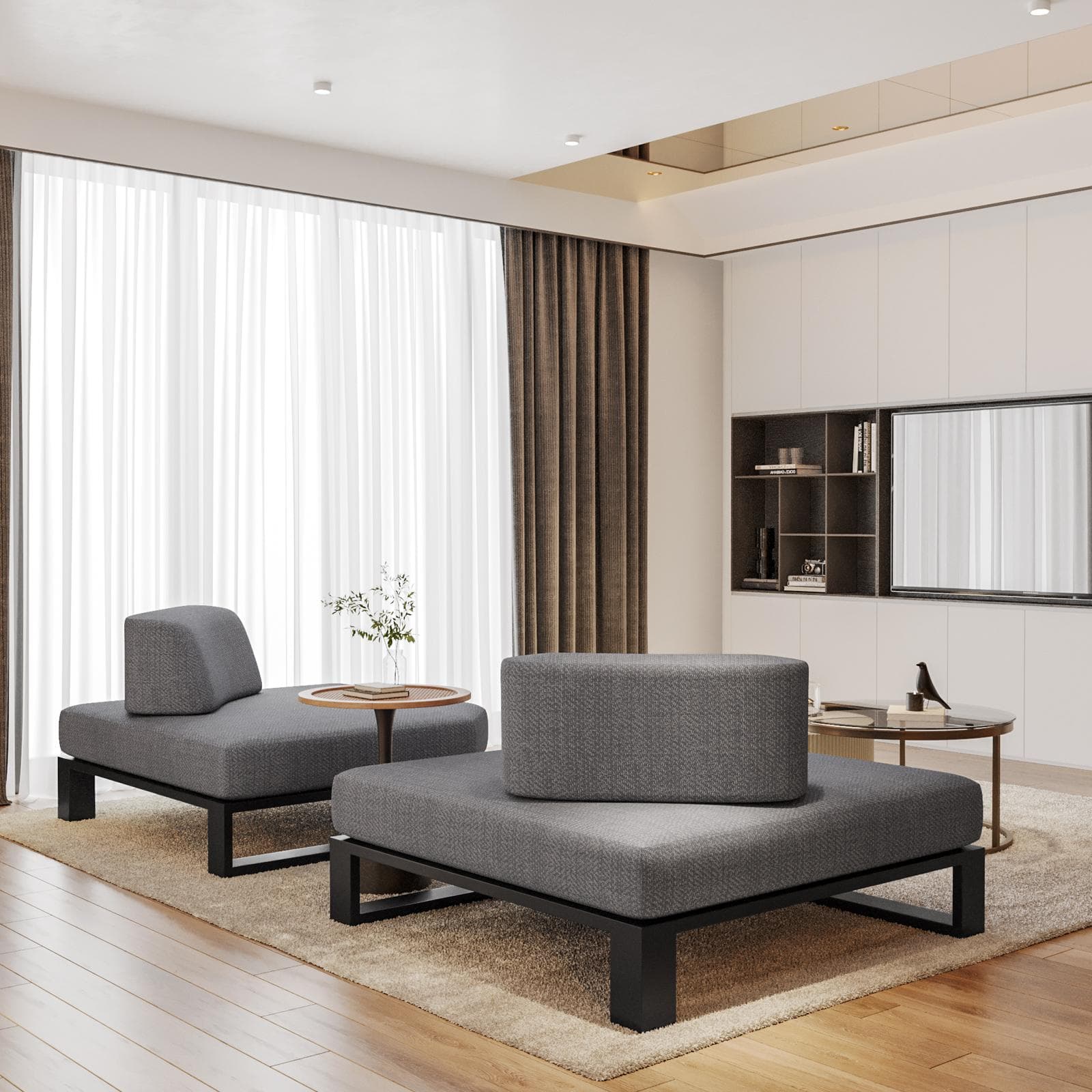 Poltrona angolare in tessuto olefin grigio e alluminio antracite - Haven