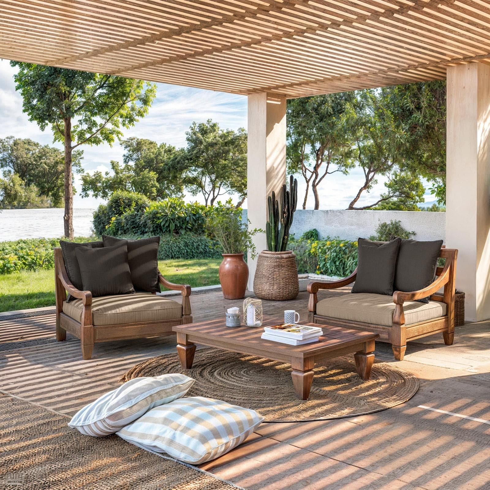 Poltrona da esterno in teak con cuscini antracite - Iguazu