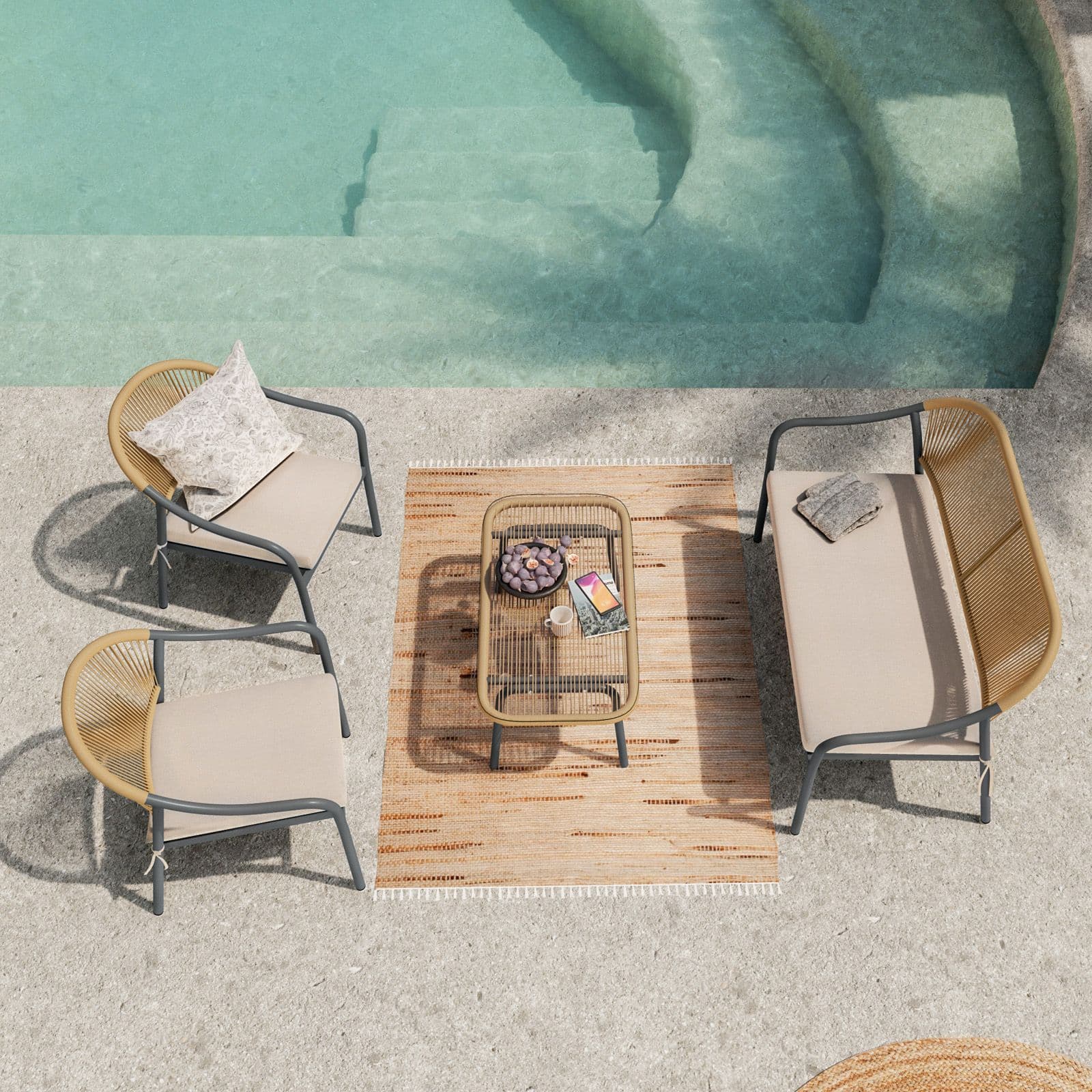 Poltrona da giardino 60x78h cm in acciaio antracite con cuscino beige - Evans