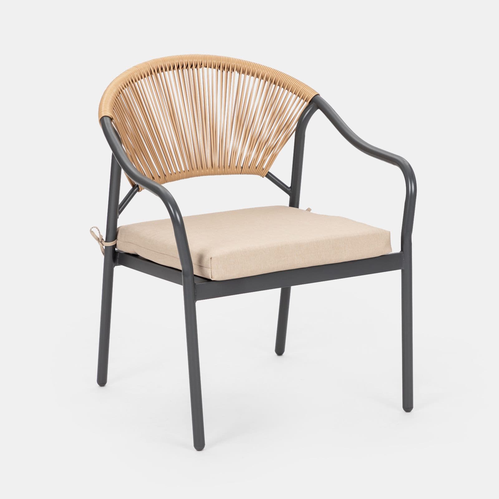 Poltrona da giardino 60x78h cm in acciaio antracite con cuscino beige - Evans