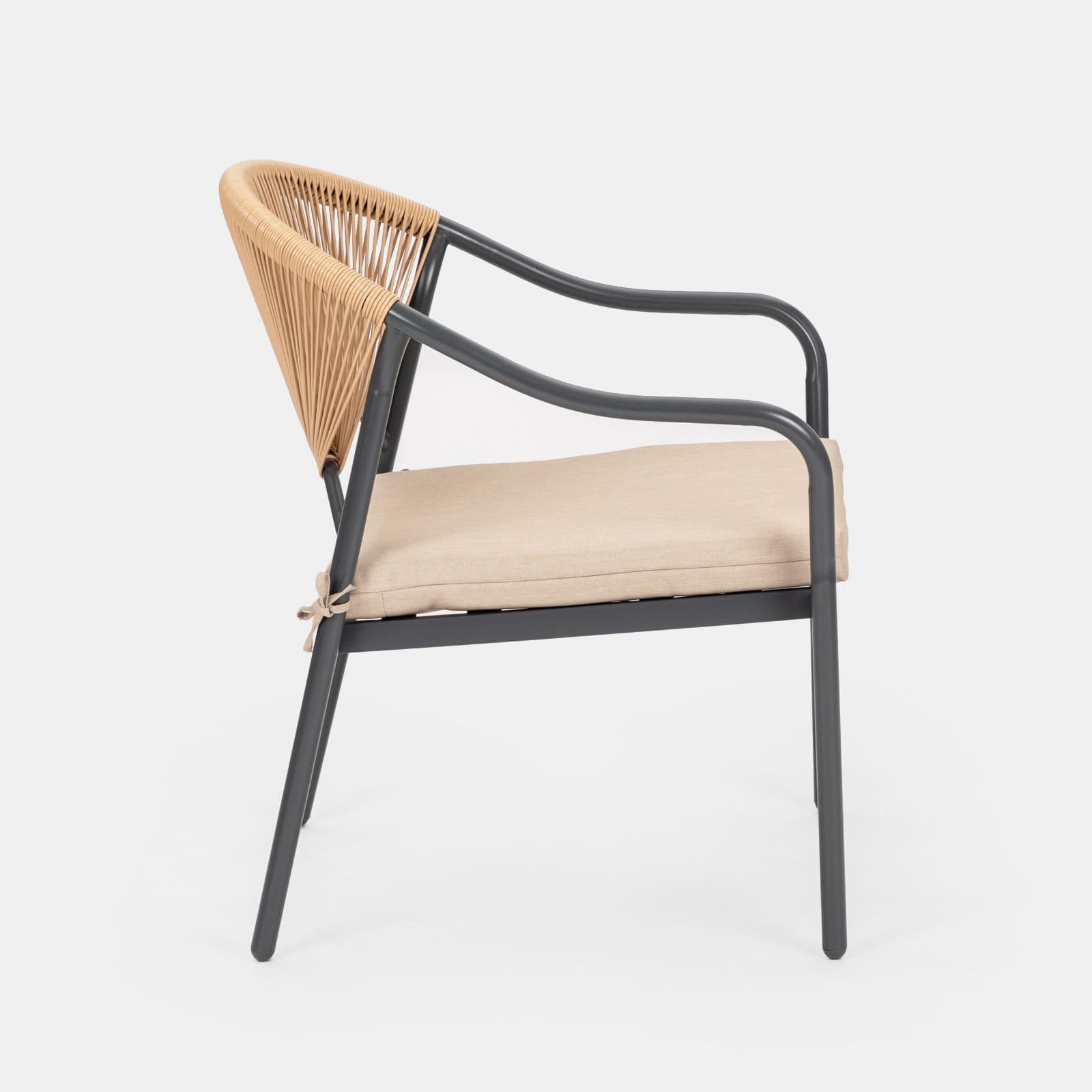 Poltrona da giardino 60x78h cm in acciaio antracite con cuscino beige - Evans