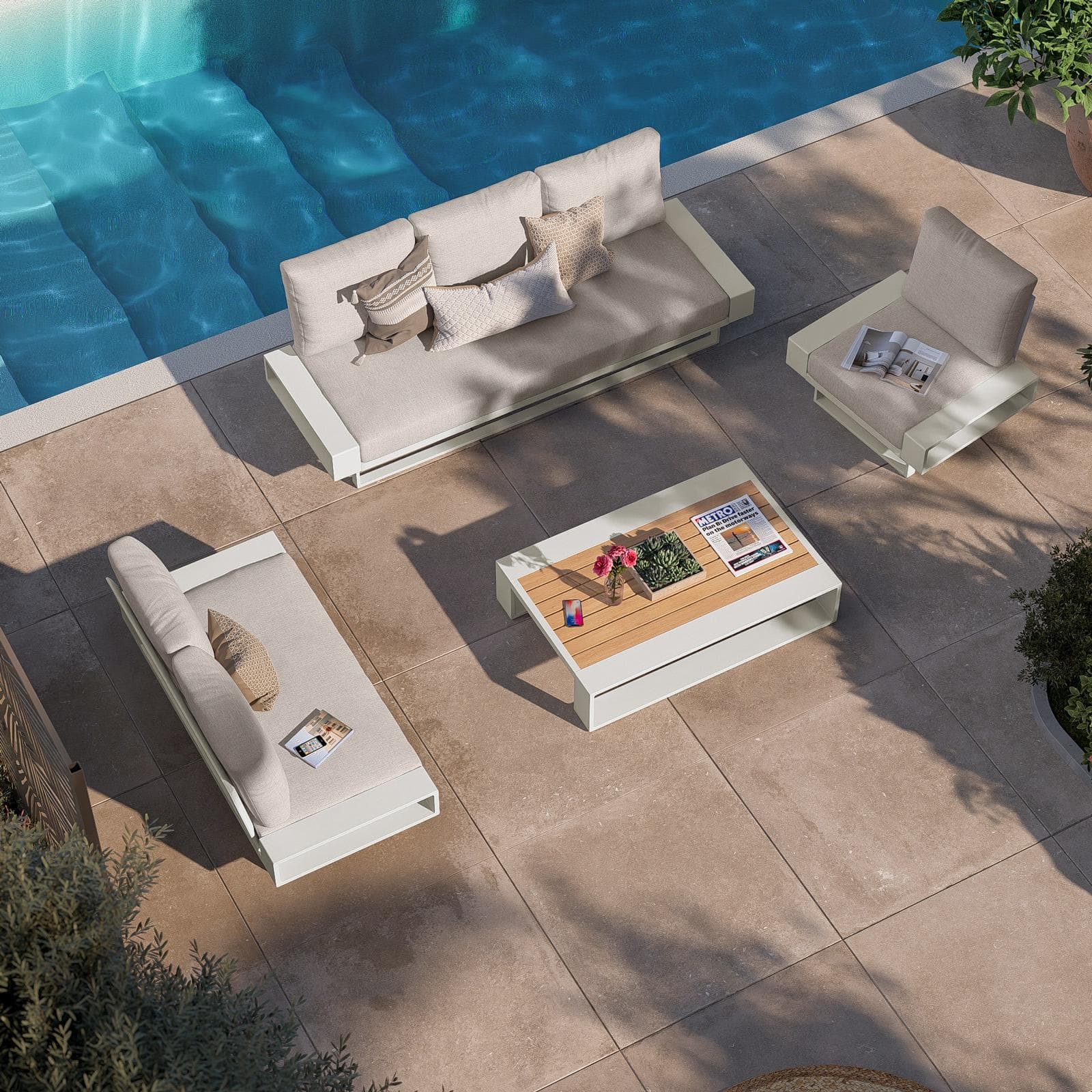 Poltrona da giardino in alluminio bianco con cuscini beige - Parfa