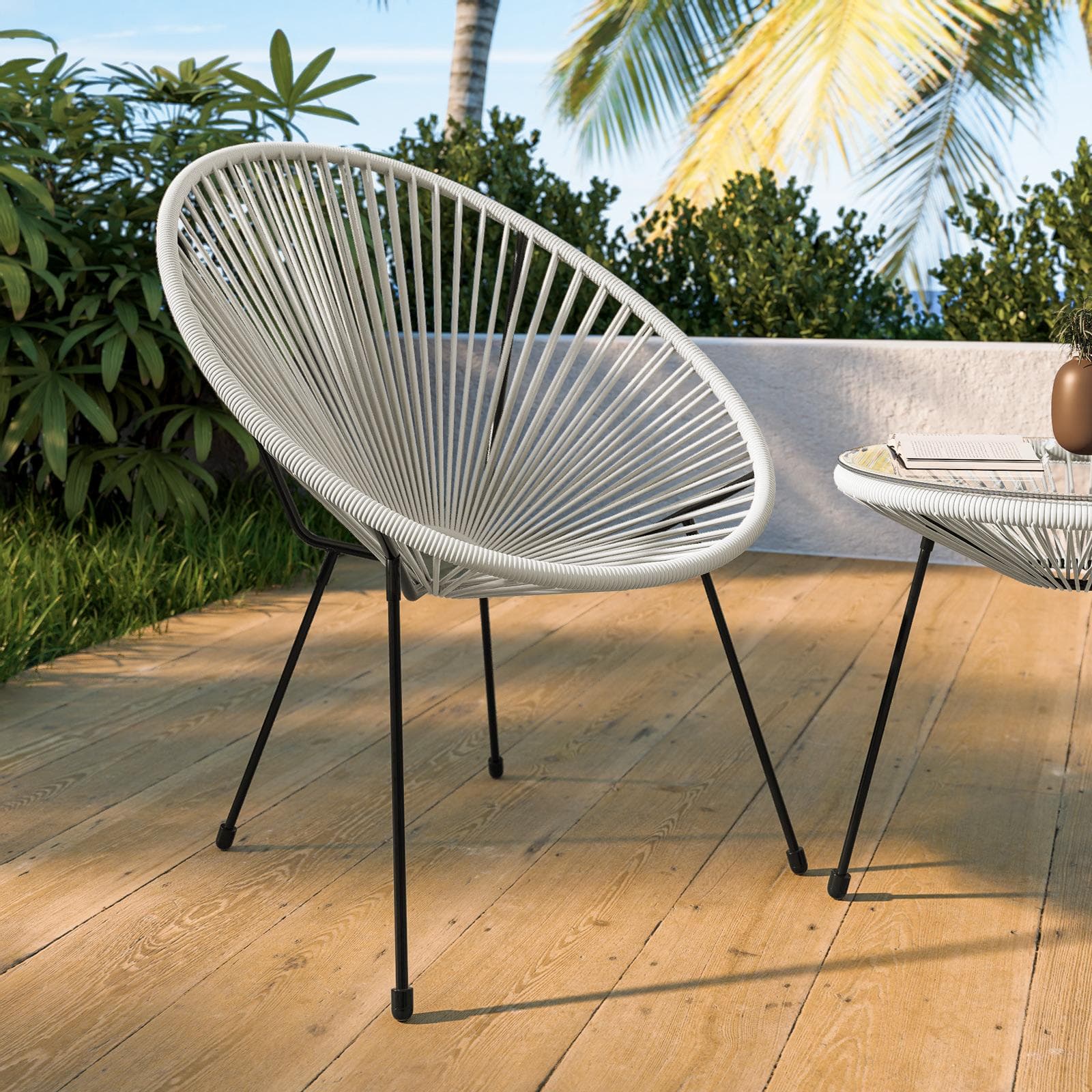 Poltrona da giardino in metallo nero rivestita in corda bianca - Kalimba