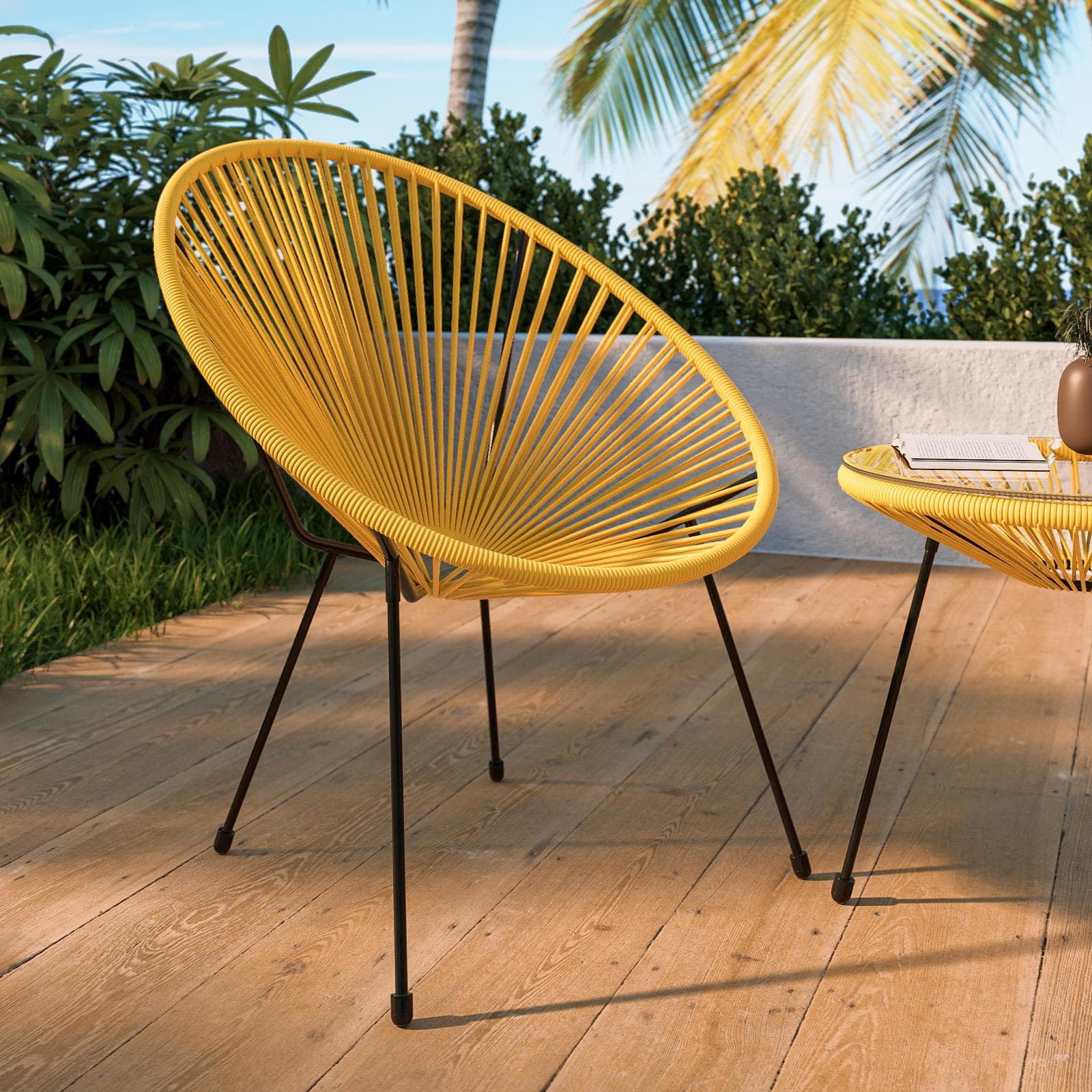 Poltrona da giardino in metallo nero rivestita in corda gialla - Kalimba