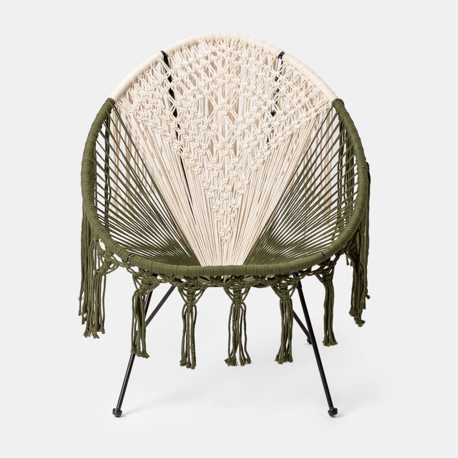 Poltrona da giardino macramè in cotone naturale ecrù e verde militare - Dasya