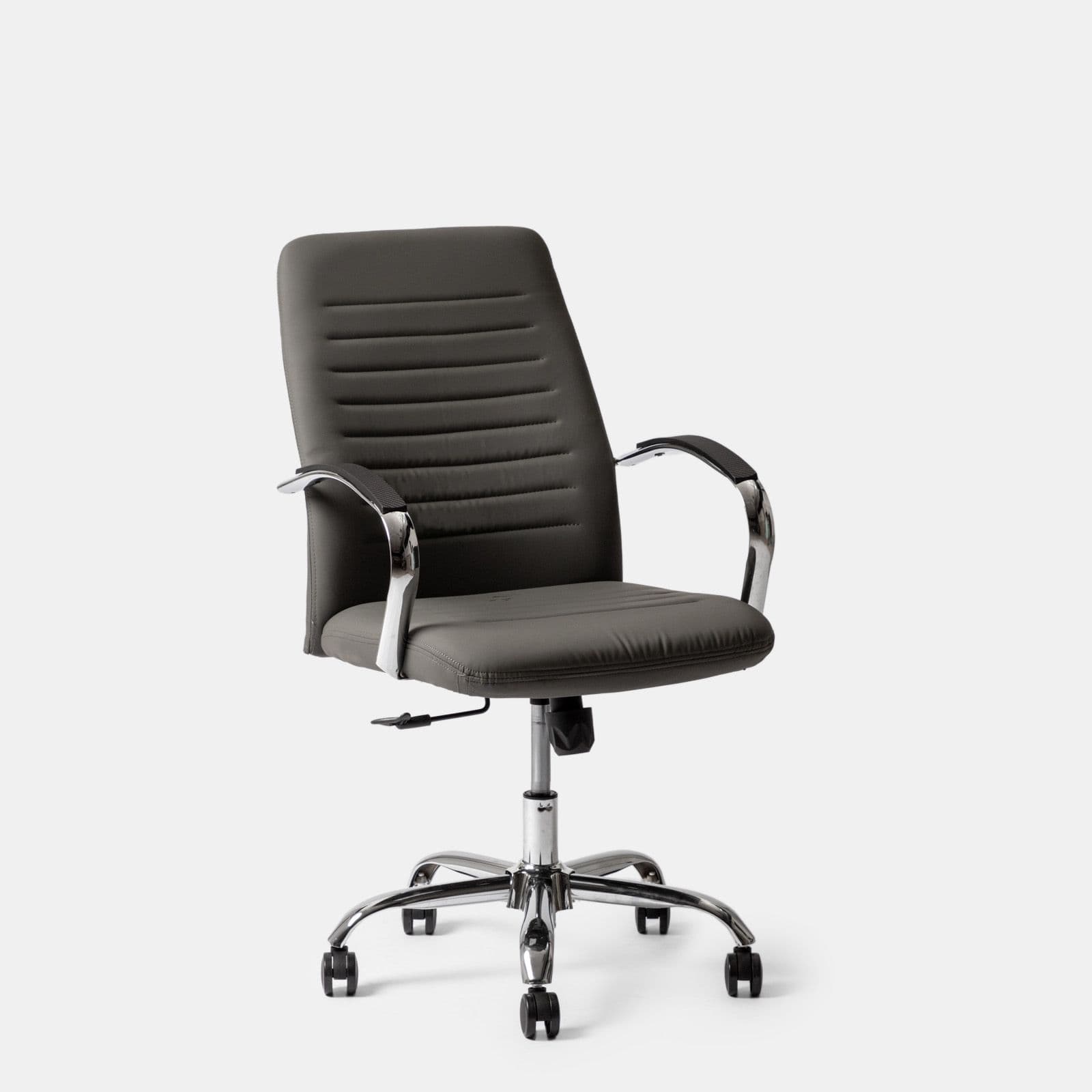 Poltrona da ufficio girevole in similpelle grigio scuro con struttura cromo - Supra