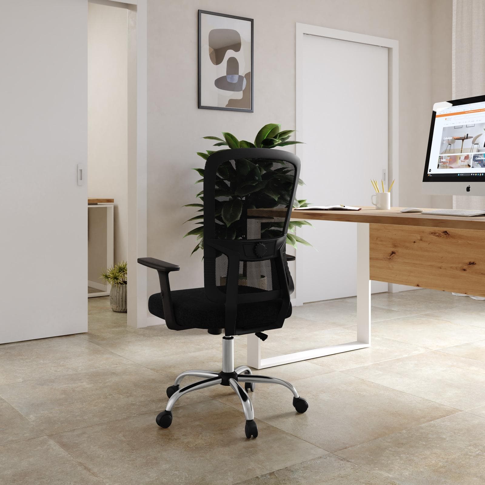 Poltrona da ufficio girevole in tessuto mesh nero con struttura cromo - Pulse