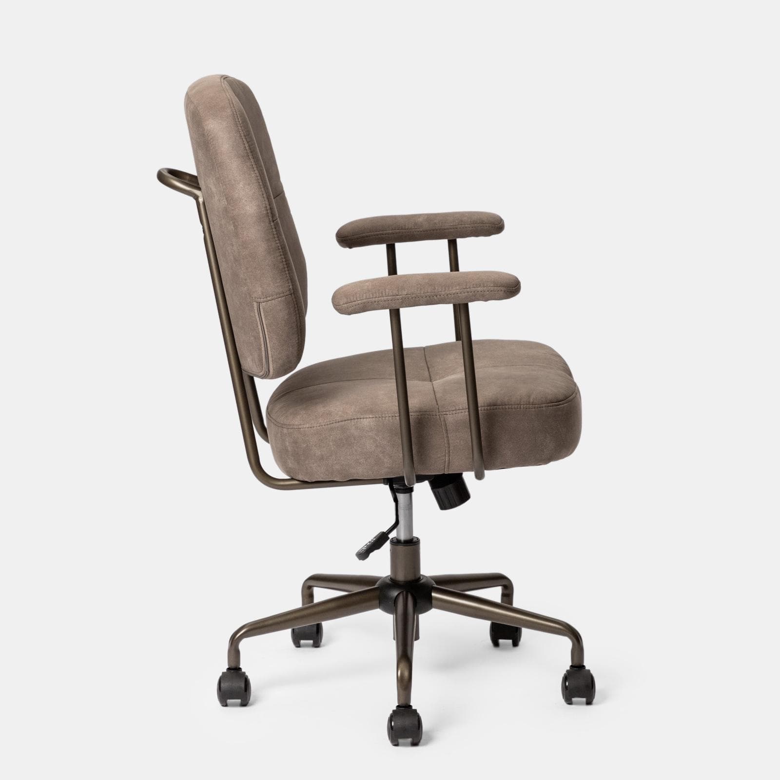 Poltrona girevole da ufficio in tessuto scamosciato tortora con base in bronzo satinato - Sirva