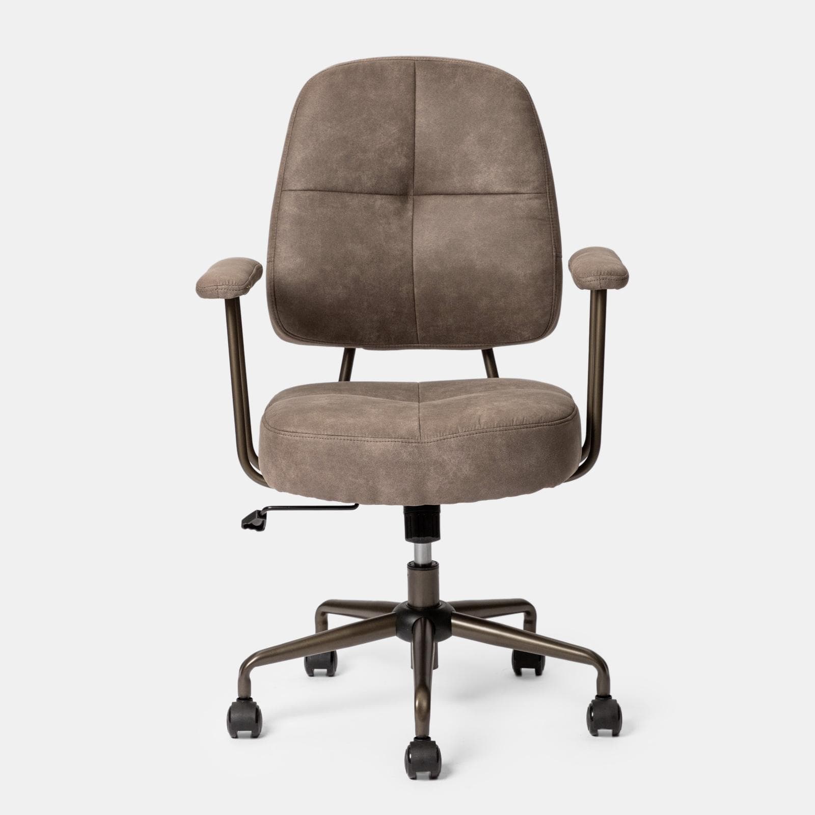 Poltrona girevole da ufficio in tessuto scamosciato tortora con base in bronzo satinato - Sirva