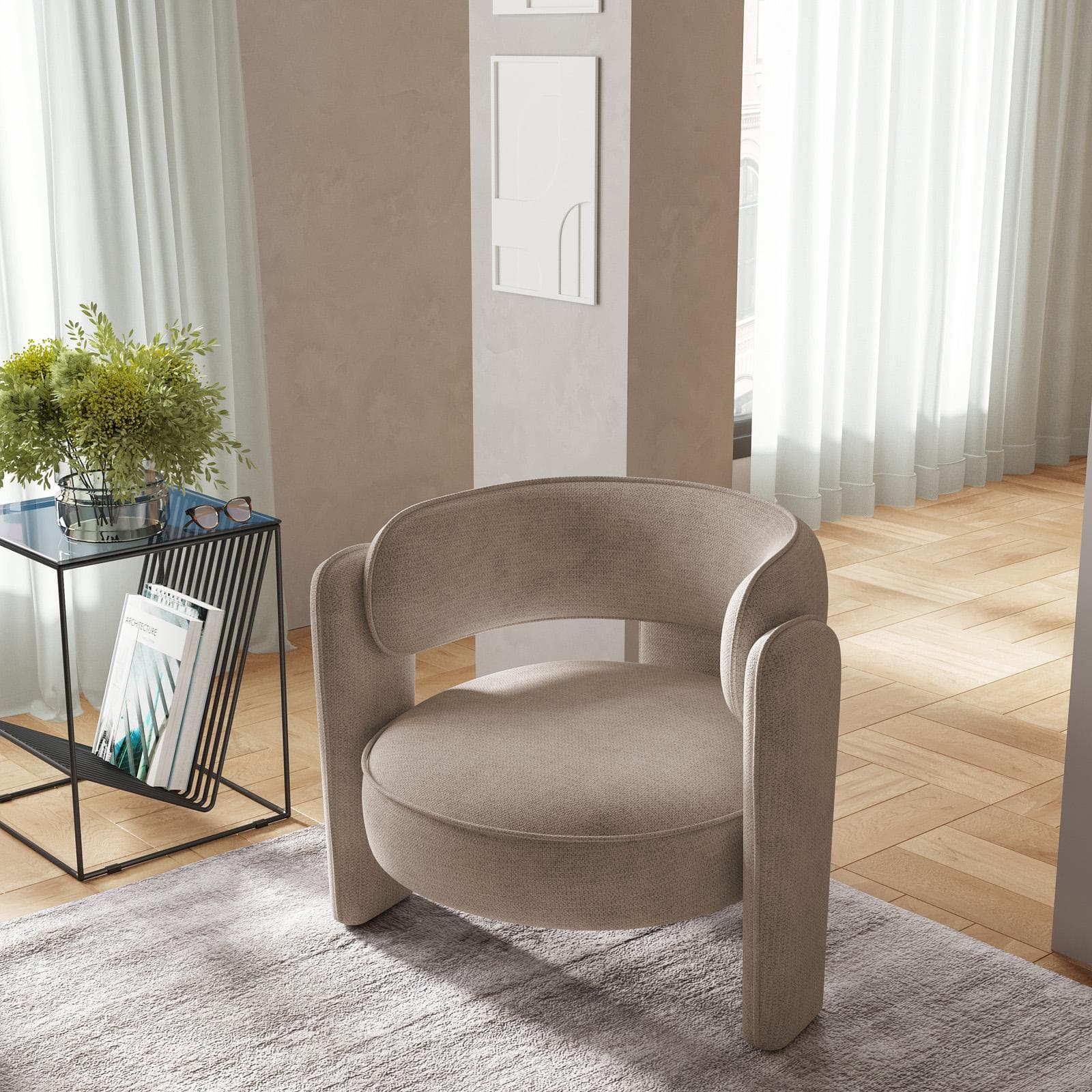 Poltrona design moderno in tessuto effetto maglia tortora - Vivian