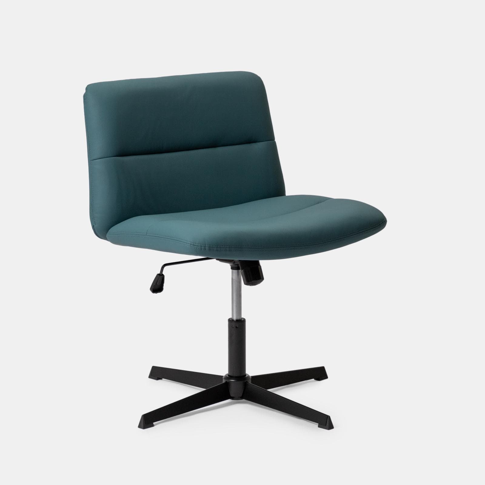 Poltrona girevole da ufficio in similpelle blu petrolio con base in metallo nero - Lexie