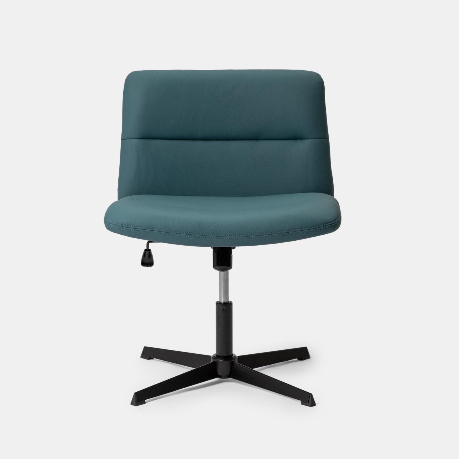 Poltrona girevole da ufficio in similpelle blu petrolio con base in metallo nero - Lexie